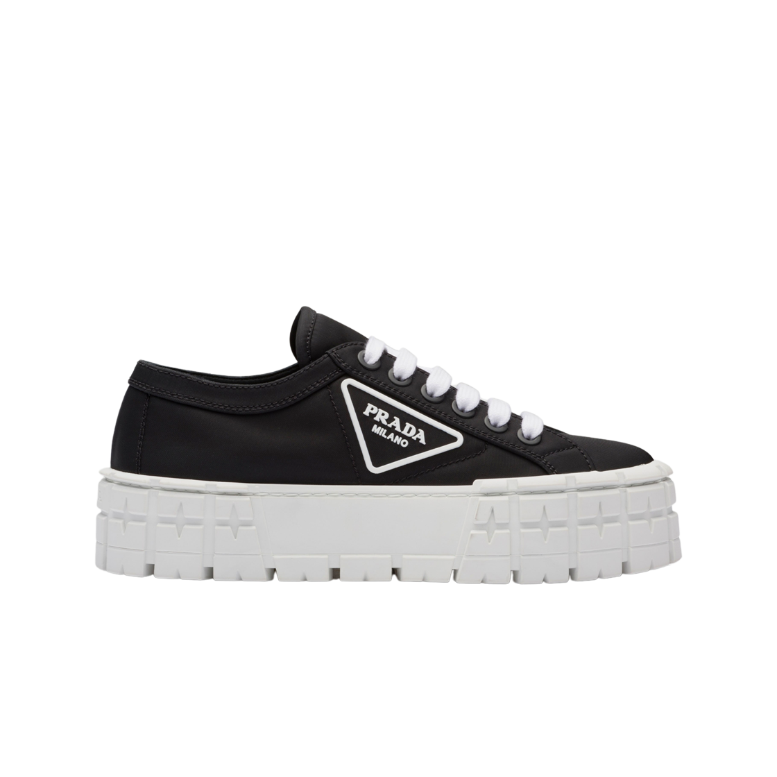(W) 프라다 더블 휠 리나일론 개버딘 스니커즈 블랙 화이트((W) Prada Double Wheel Re-Nylon Gabardine Sneakers Black White)