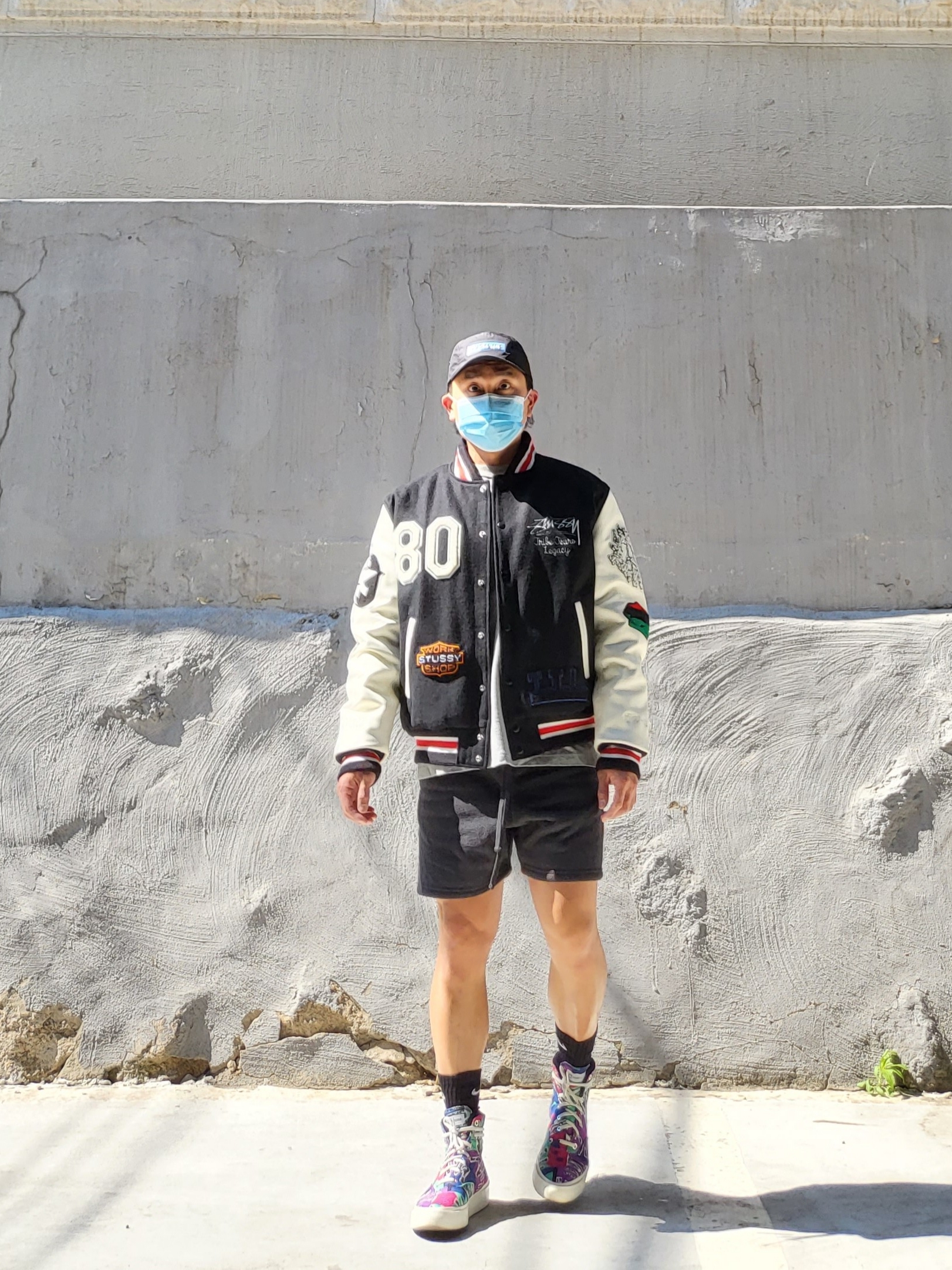 Stussy x Our Legacy x Denim Tears TTL Varsity Jacket Black, Supreme Mirror Camp Cap Black - 21FW 착용 스타일 - 1