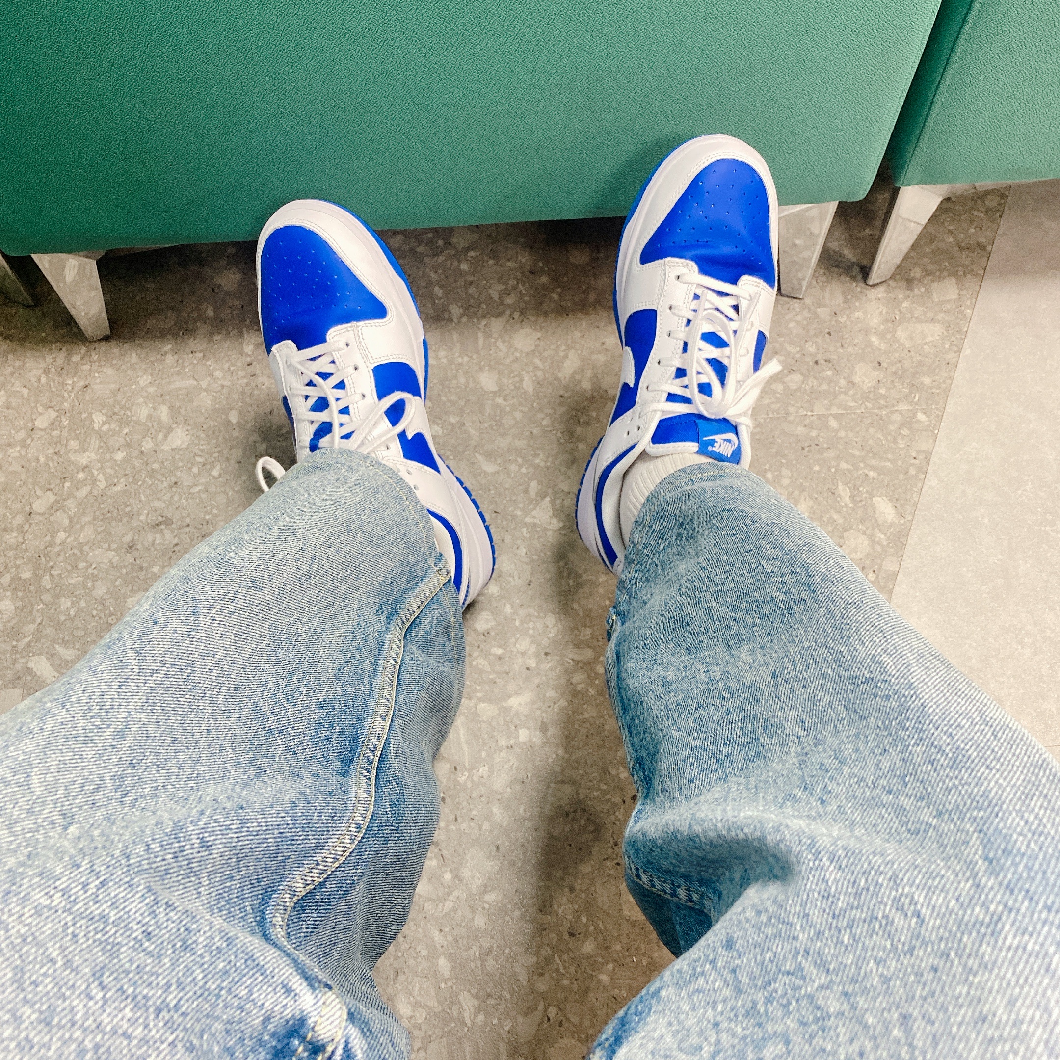 Nike Dunk Low Retro Racer Blue and White 착용 스타일 - 5