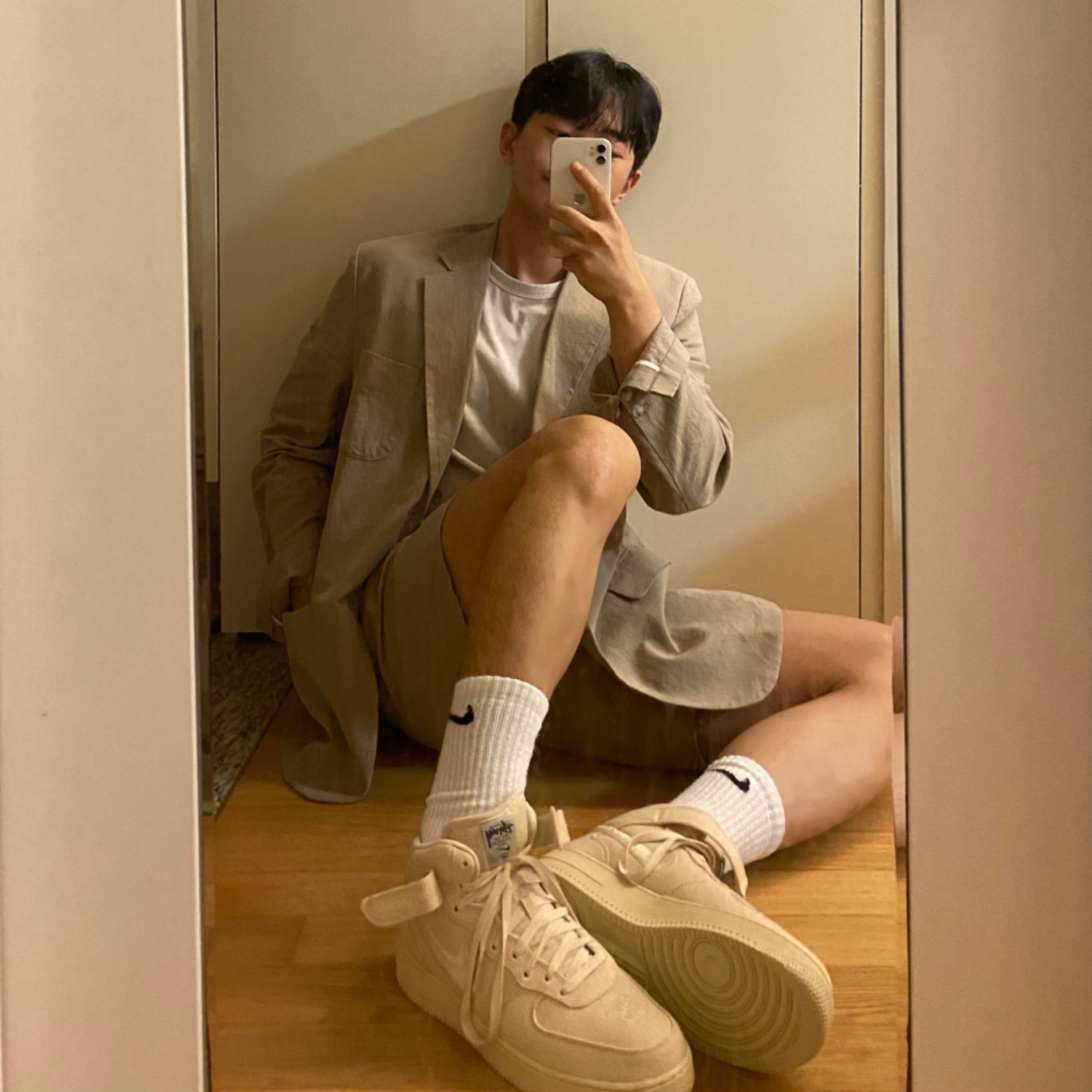 Nike x Stussy Air Force 1 '07 Mid SP Fossil 착용 스타일