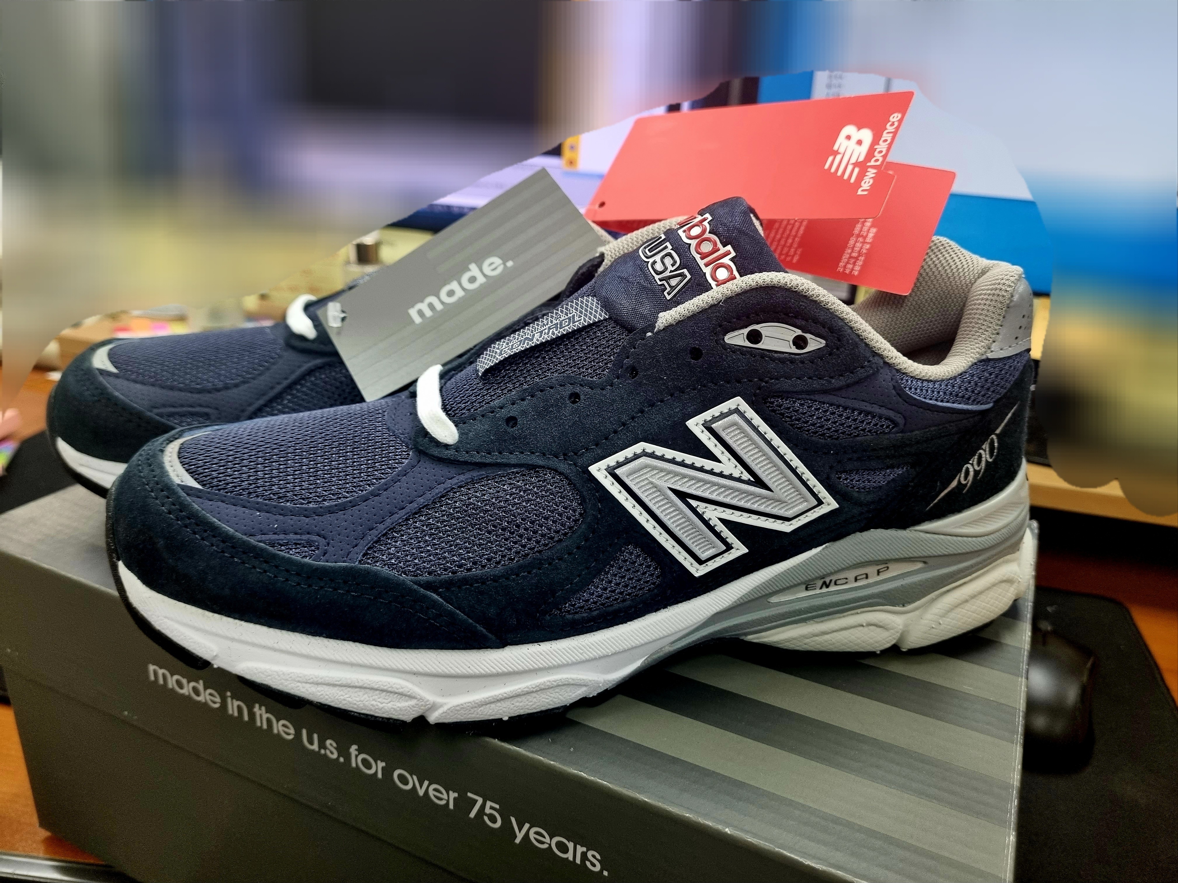 New Balance 990v3 Made in USA Navy - D Standard 착용 스타일 - 2