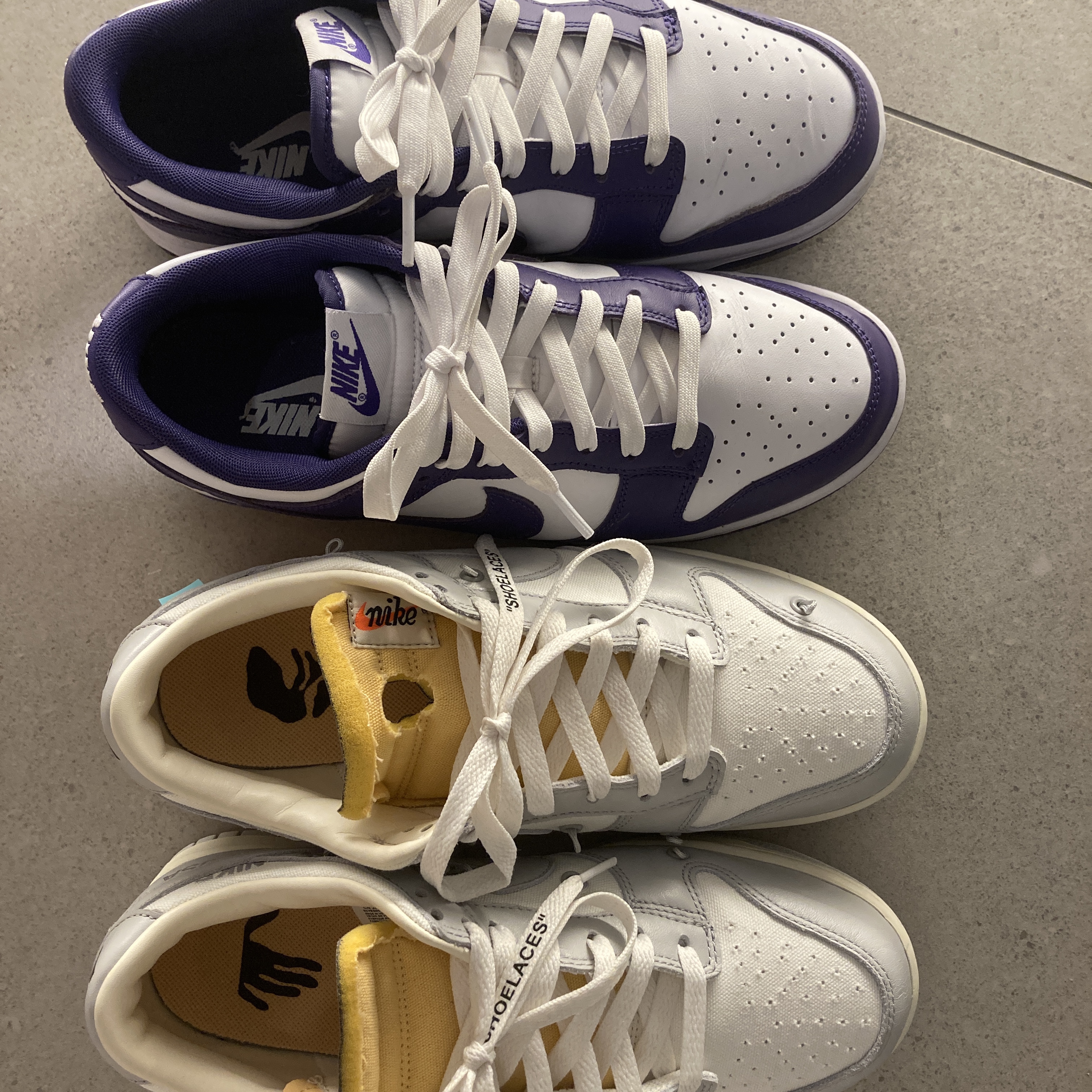 Nike Dunk Low Retro Championship Court Purple, Nike x Off-White Dunk Low The 50 - Lot 46 착용 스타일