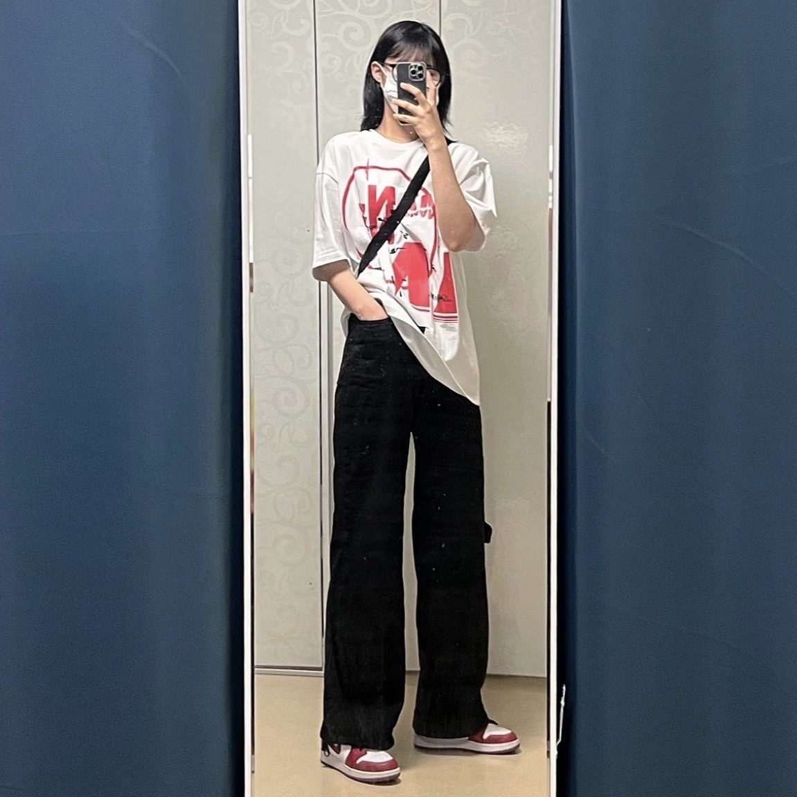 (GS) Jordan 1 Low White Gym Red Black 착용 스타일