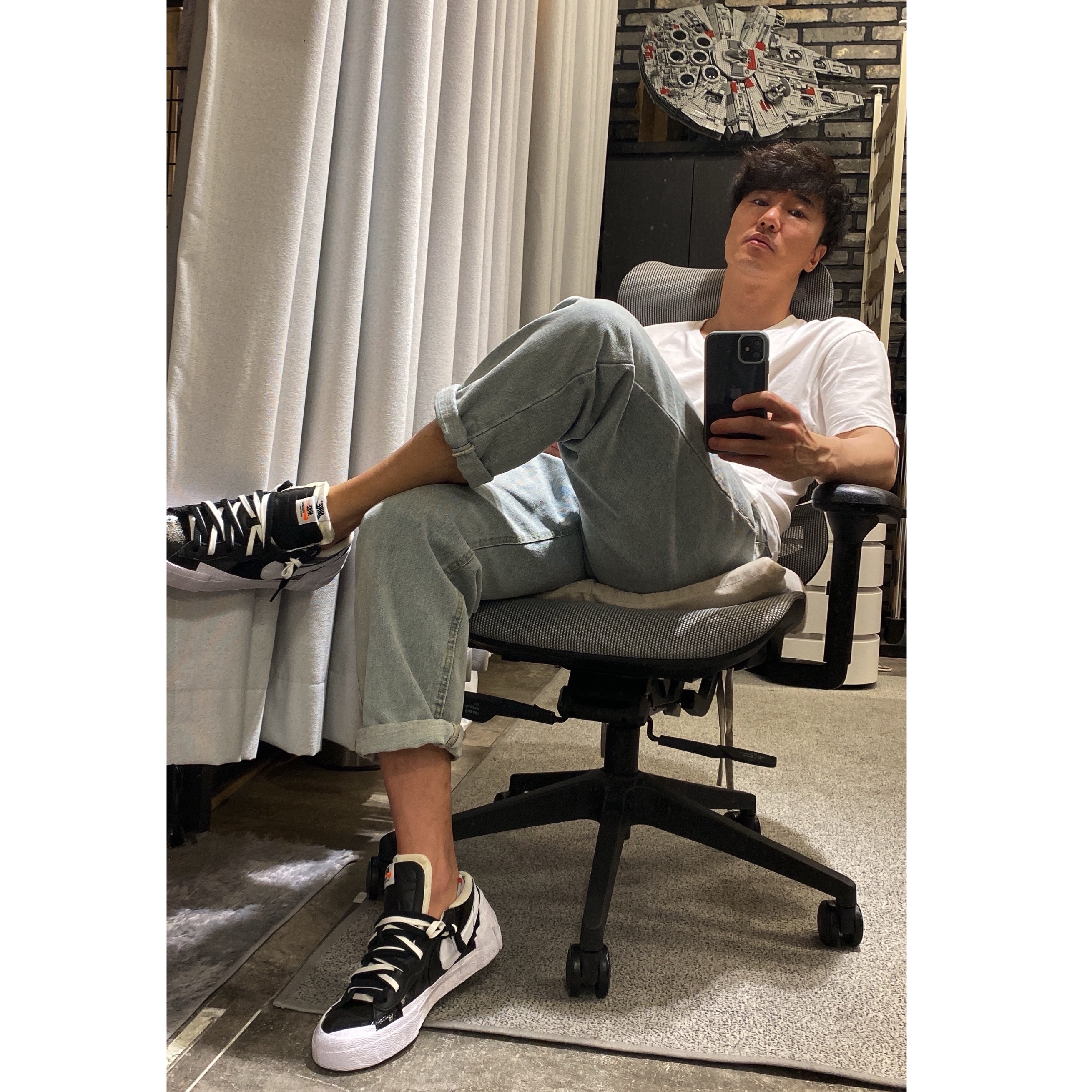 Nike x Sacai Blazer Low Black Patent Leather 착용 스타일