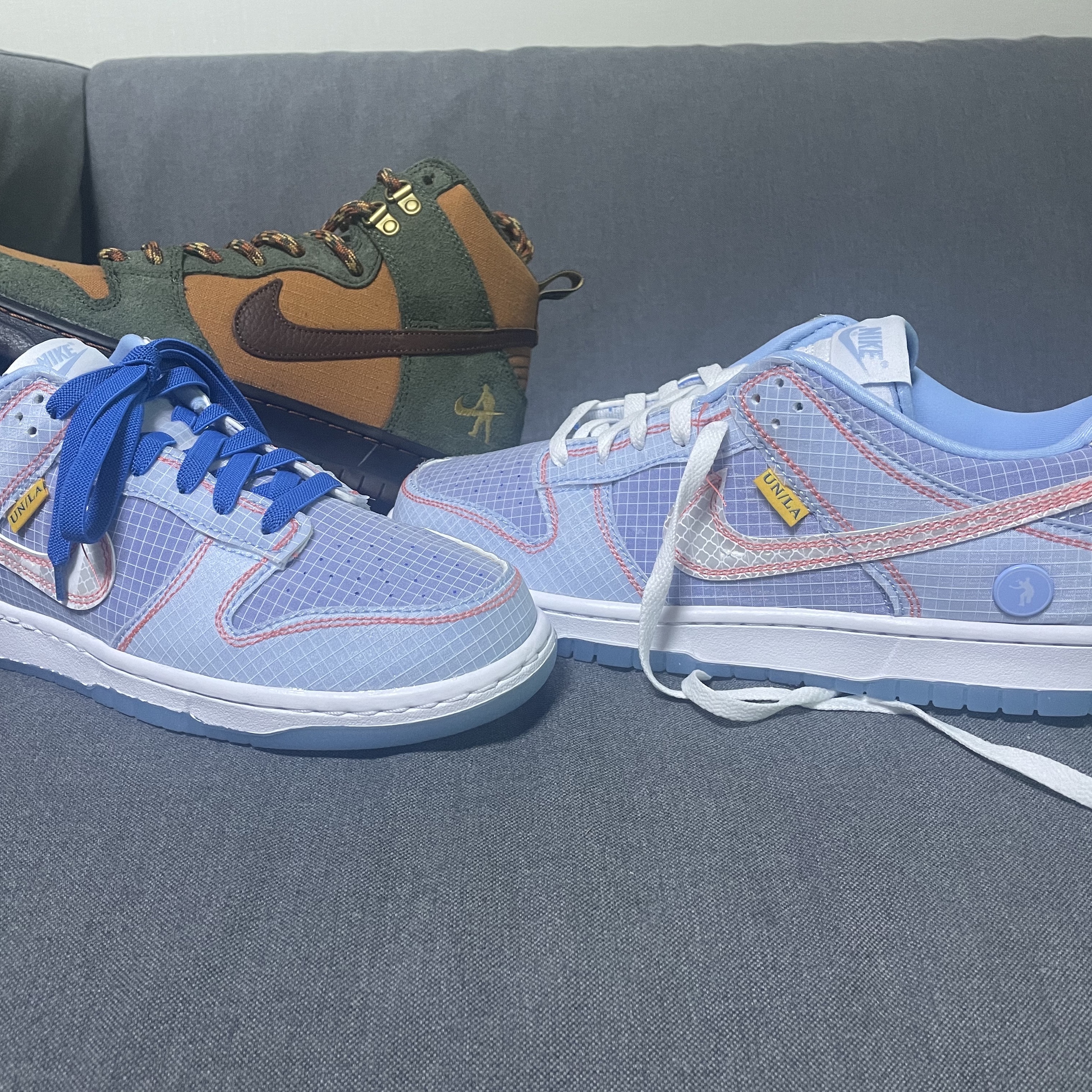 Nike SB Dunk High Pro QS Pass~Port, Nike x Union Dunk Low Passport Pack Argon 착용 스타일