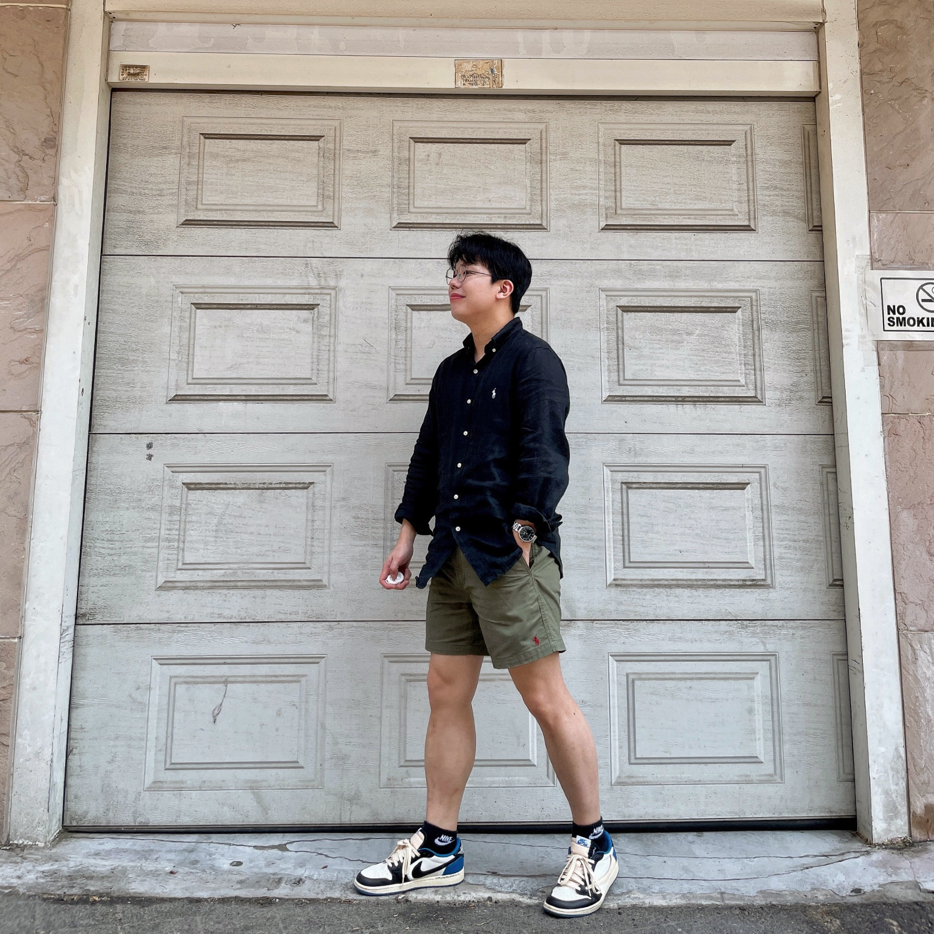 Jordan 1 x Travis Scott x Fragment Retro Low OG SP Military Blue 착용 스타일 - 4