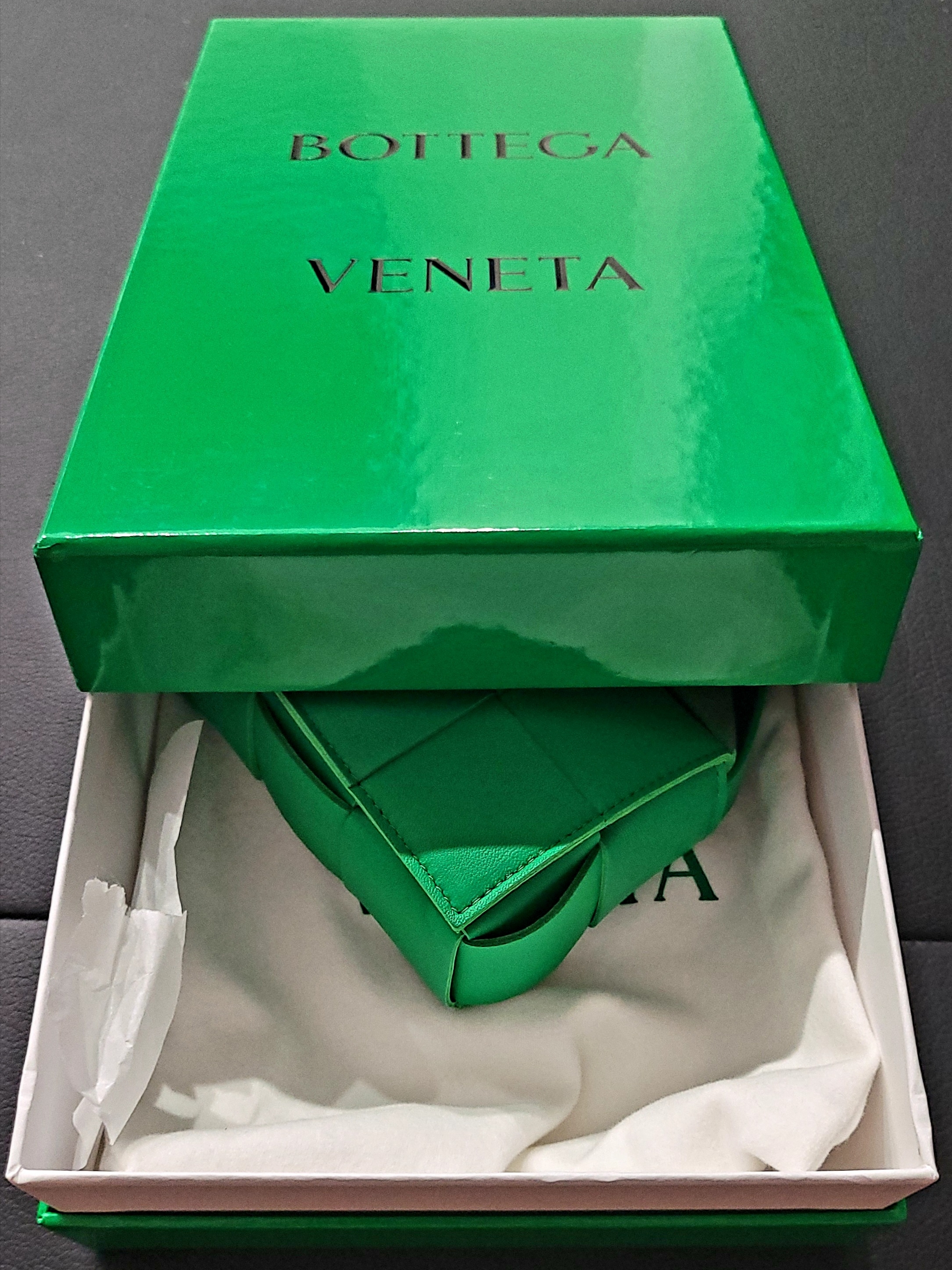 Bottega Veneta Mini Leather Cassette Parakeet 착용 스타일