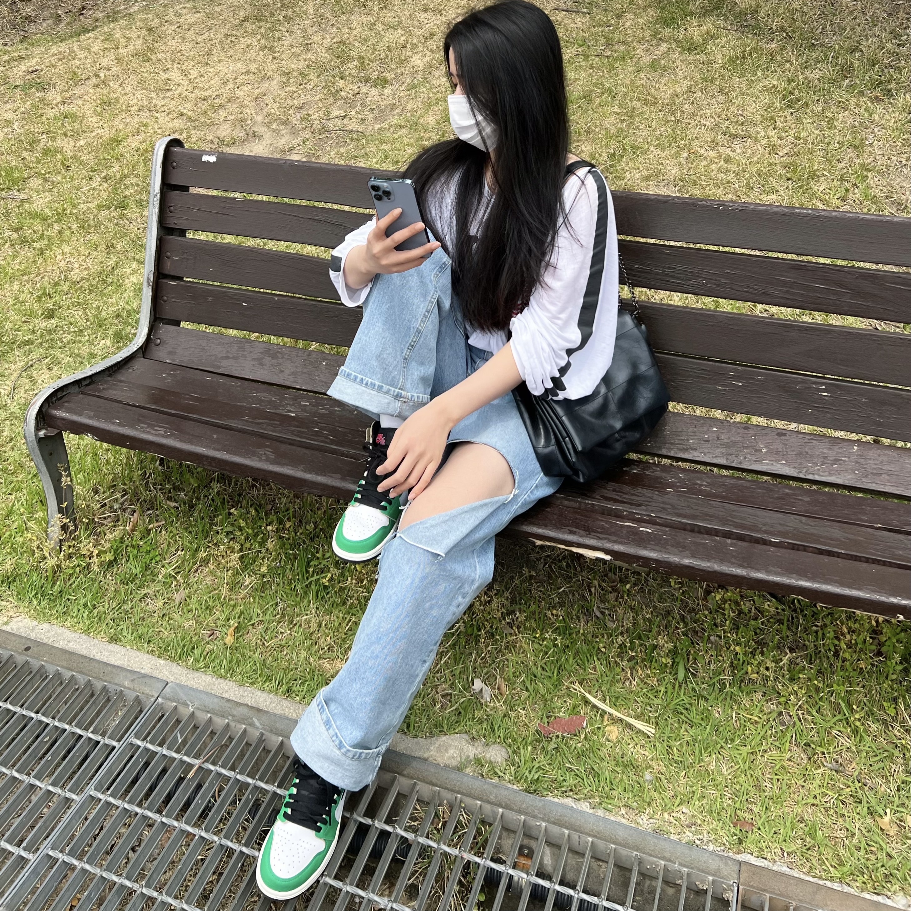 (W) Jordan 1 Retro High OG Lucky Green 착용 스타일 - 2