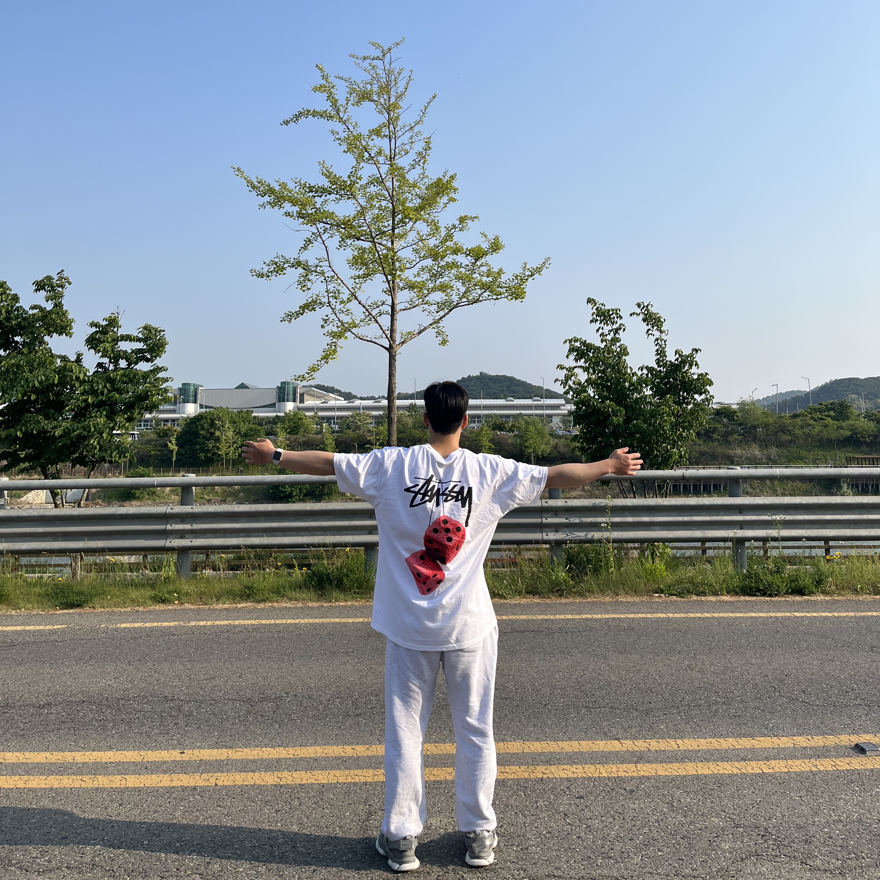 Stussy Fuzzy Dice T-Shirt White 착용 스타일