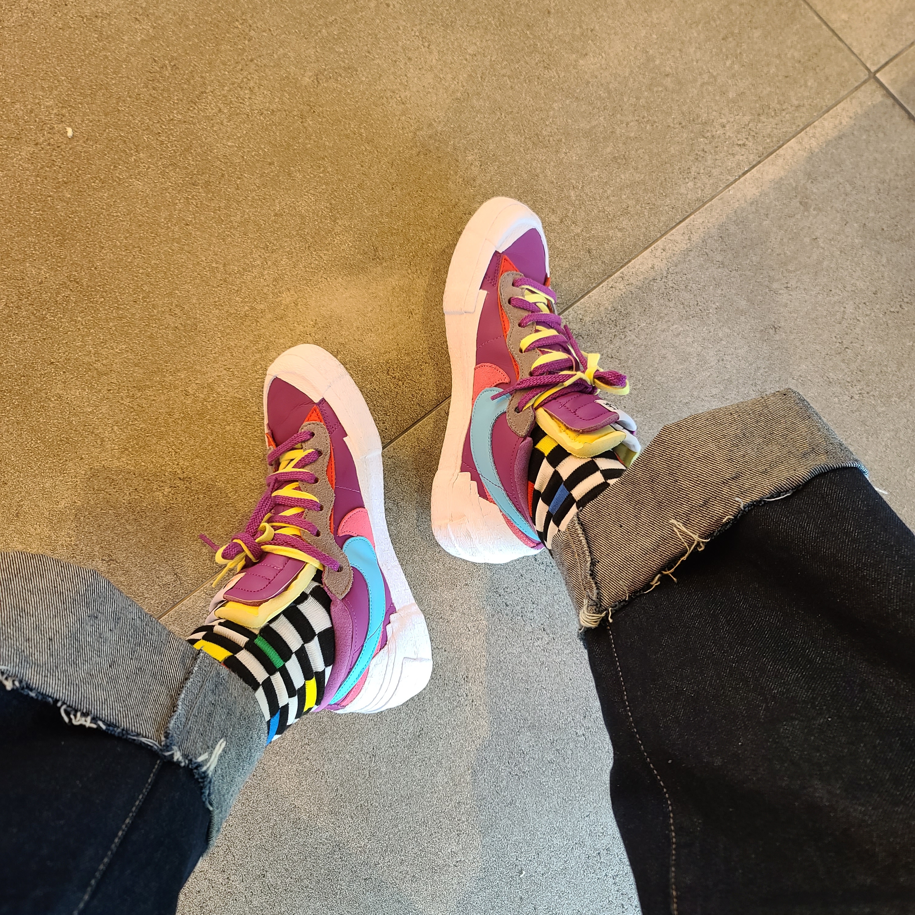 Nike x Sacai x Kaws Blazer Low Purple Dusk 착용 스타일