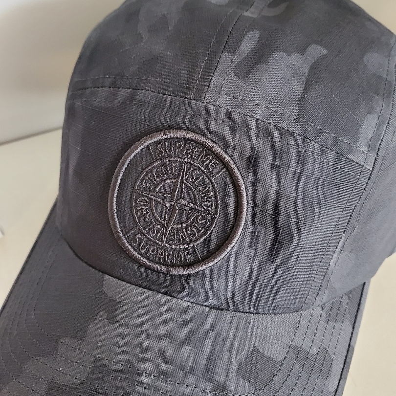 Supreme x Stone Island Reactive Ice Camo Ripstop Camp Cap Black - 22SS 착용 스타일