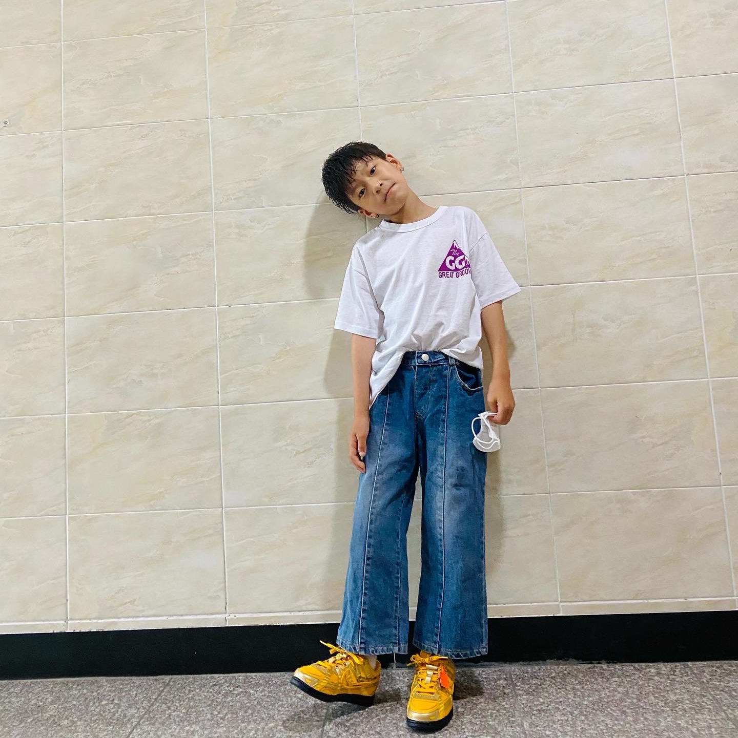 (PS) Nike x Off-White Air Rubber Dunk University Gold 착용 스타일 - 1