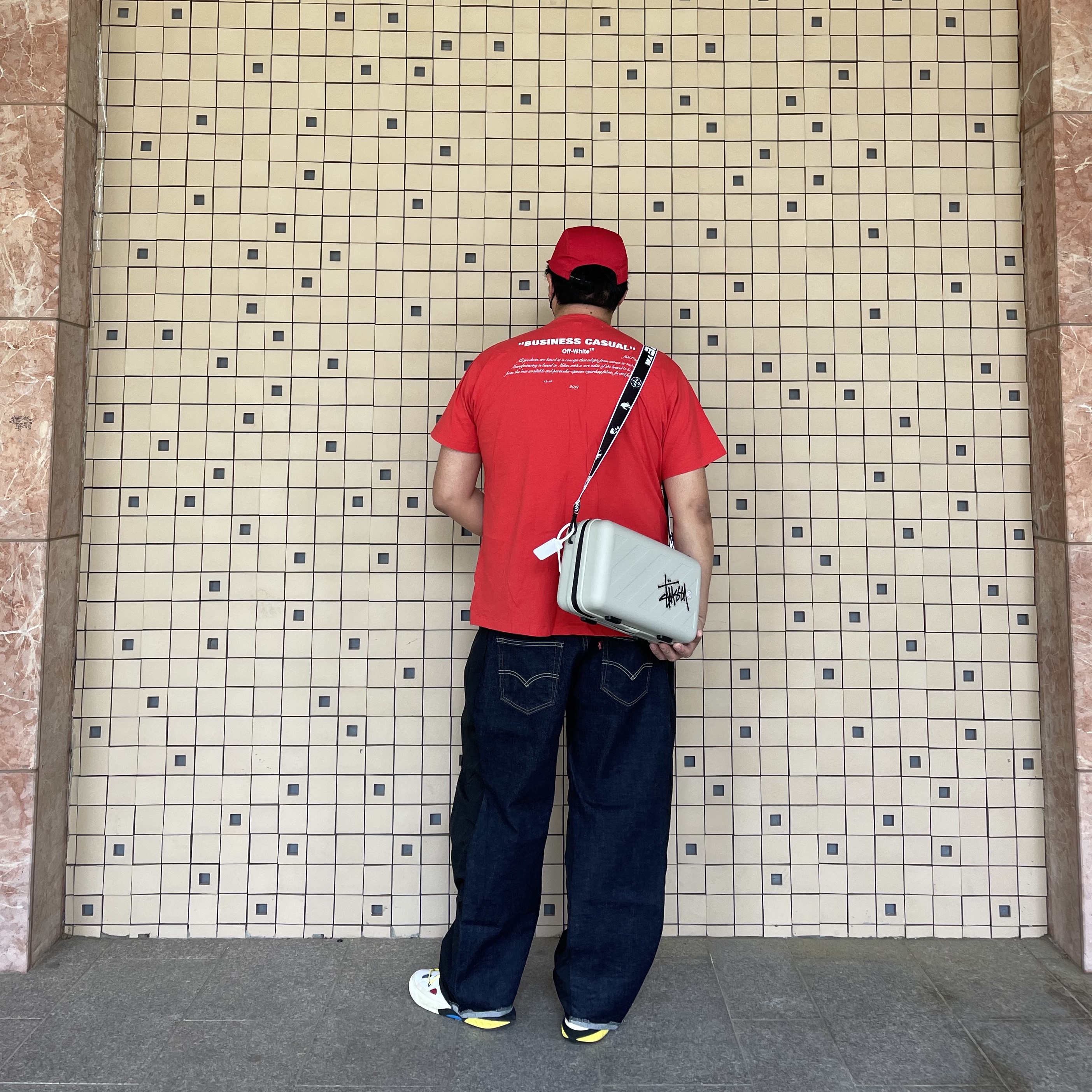 Nike x Off-White Blazer Low '77 White and University Red, Off-White x Amore Pacific Protection Box (Without Cosmetics) 착용 스타일 - 2