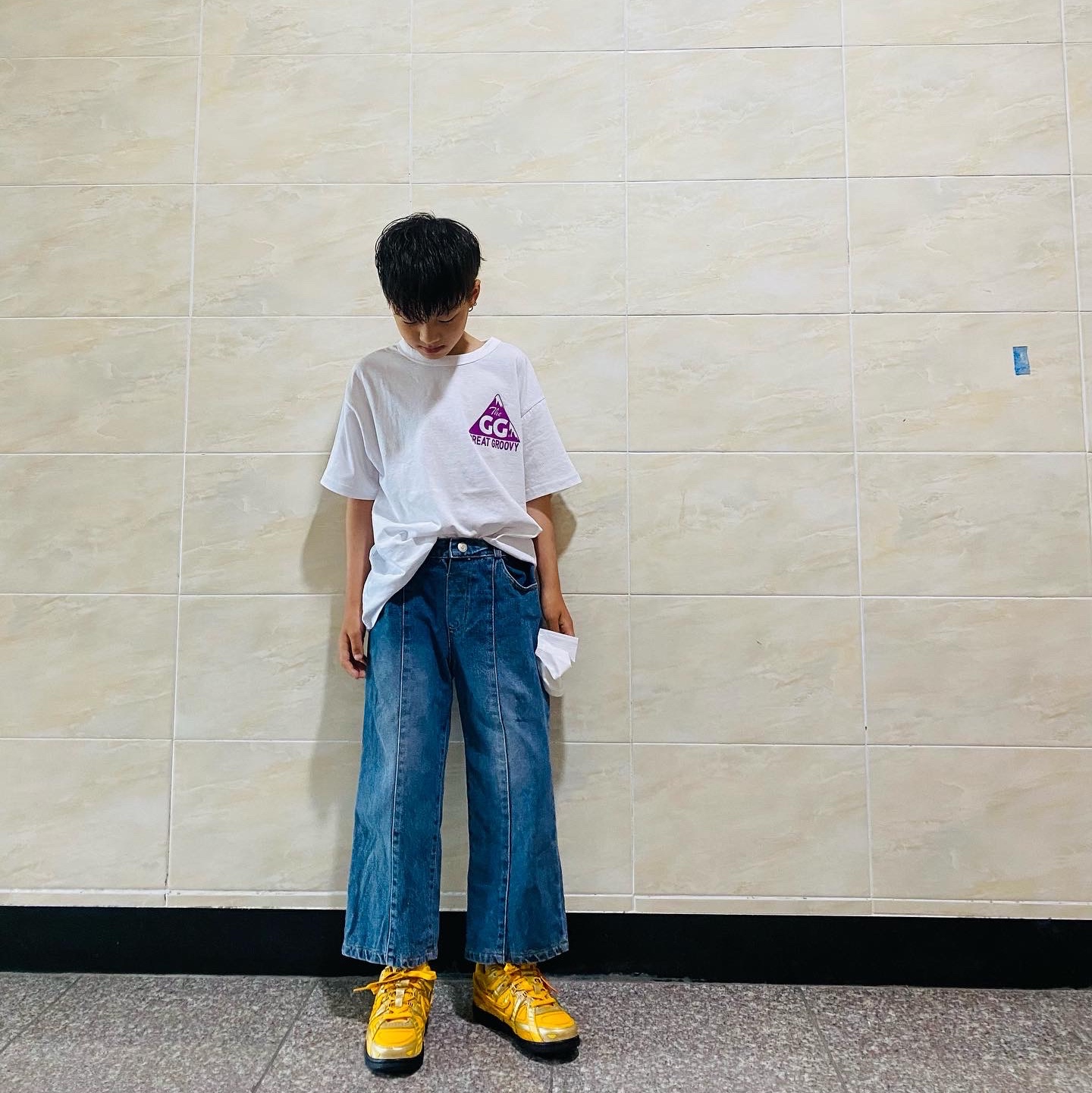 (PS) Nike x Off-White Air Rubber Dunk University Gold 착용 스타일 - 2