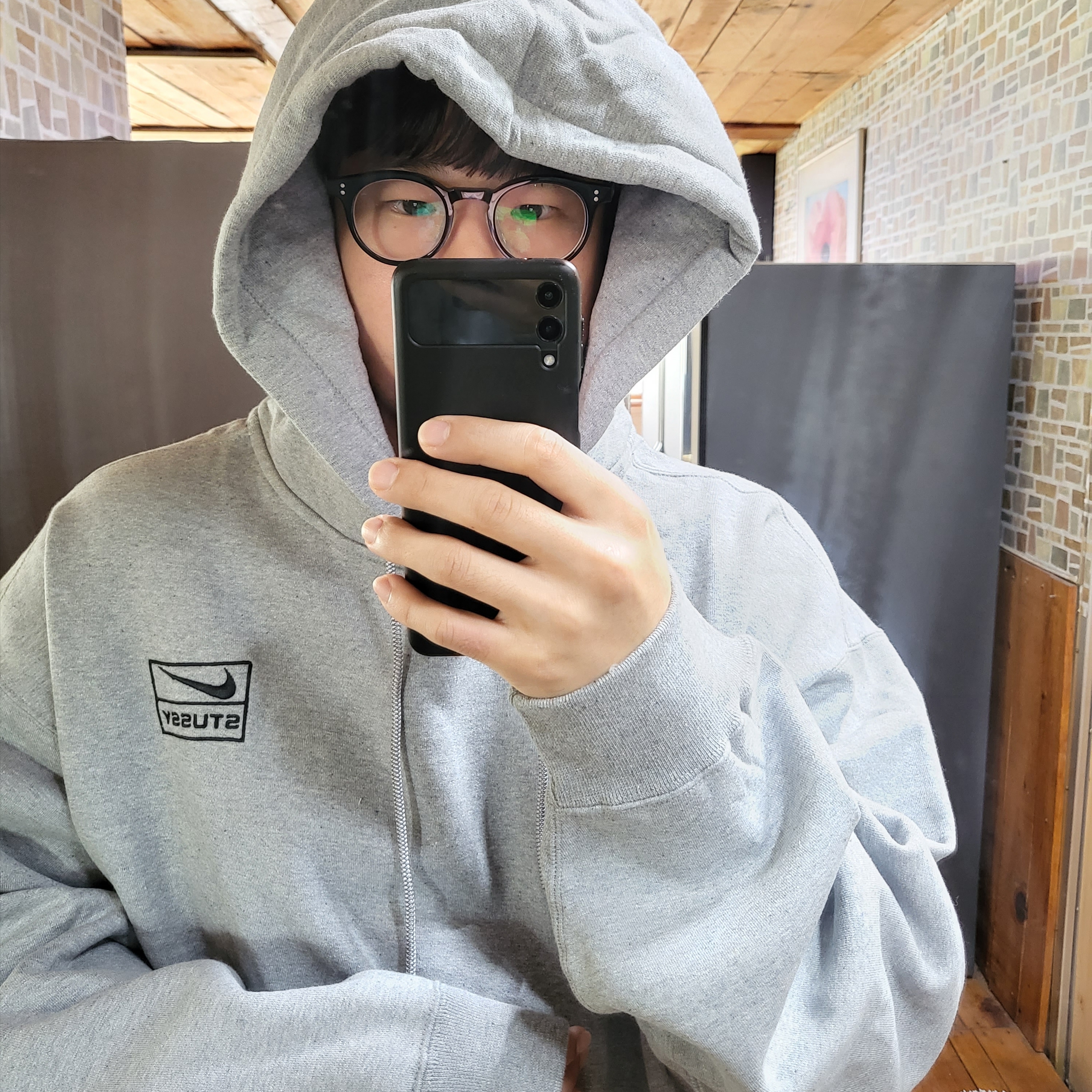 Nike x Stussy NRG RA Pullover Hoodie Dark Grey Heather (DJ9488-063) 착용 스타일