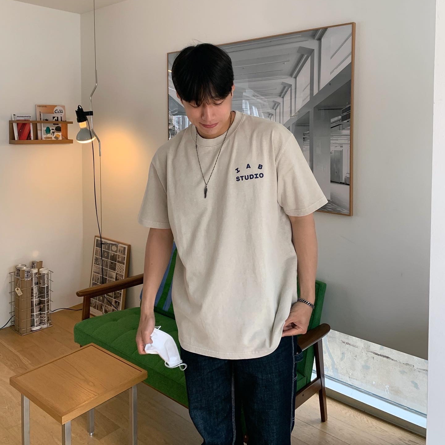 IAB Studio Pigment T-Shirt Oatmeal 착용 스타일 - 3