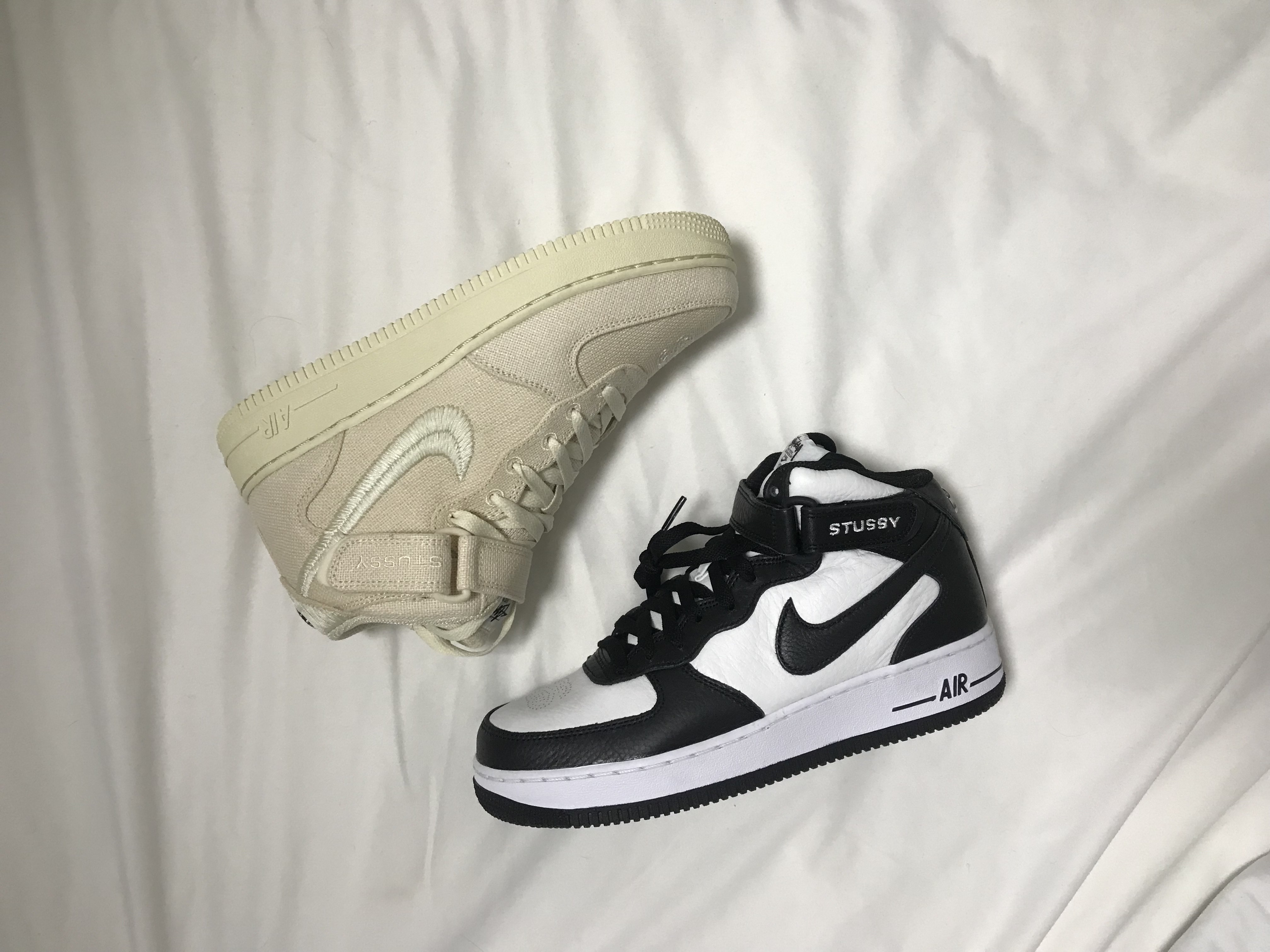 Nike x Stussy Air Force 1 '07 Mid SP Black and Light Bone, Nike x Stussy Air Force 1 '07 Mid SP Fossil 착용 스타일 - 1