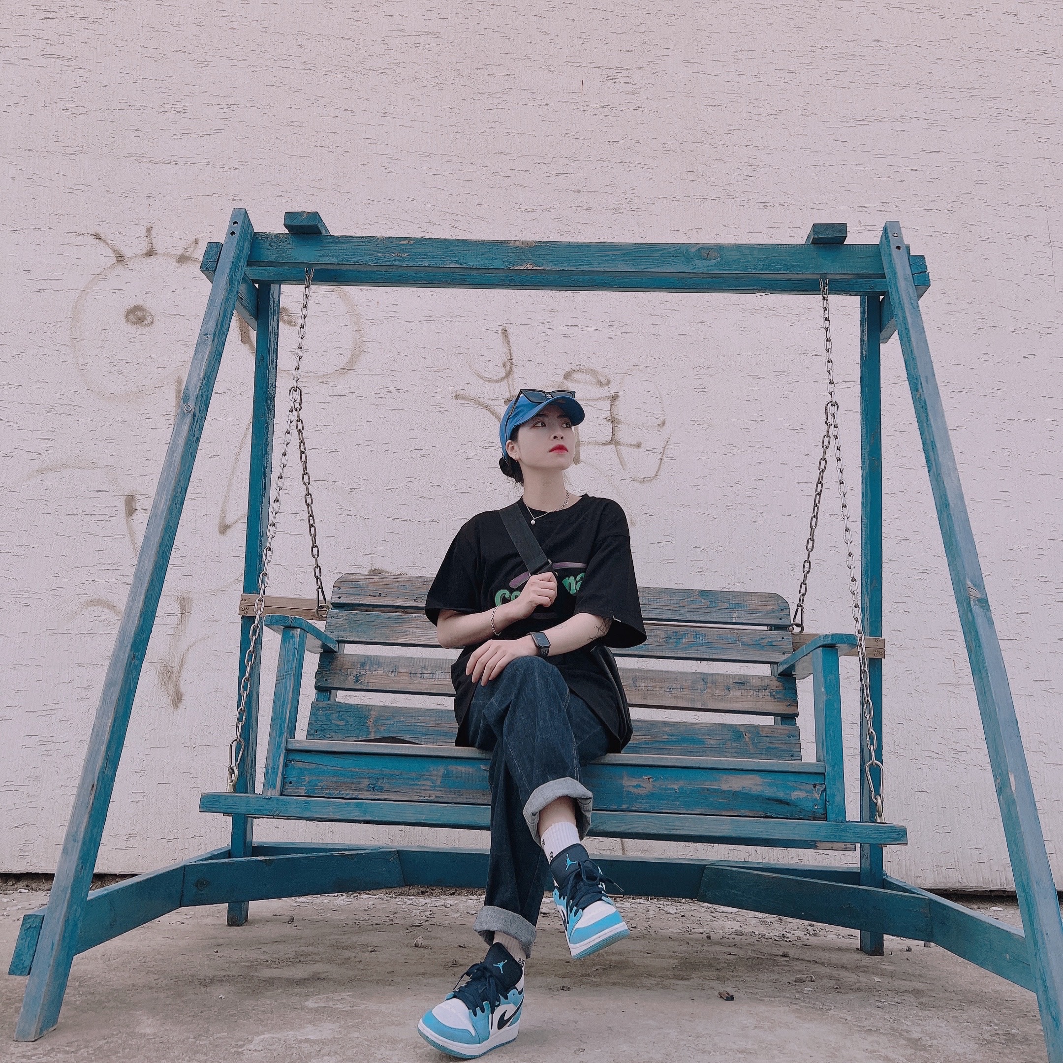 Jordan 1 Low Dark Powder Blue 착용 스타일
