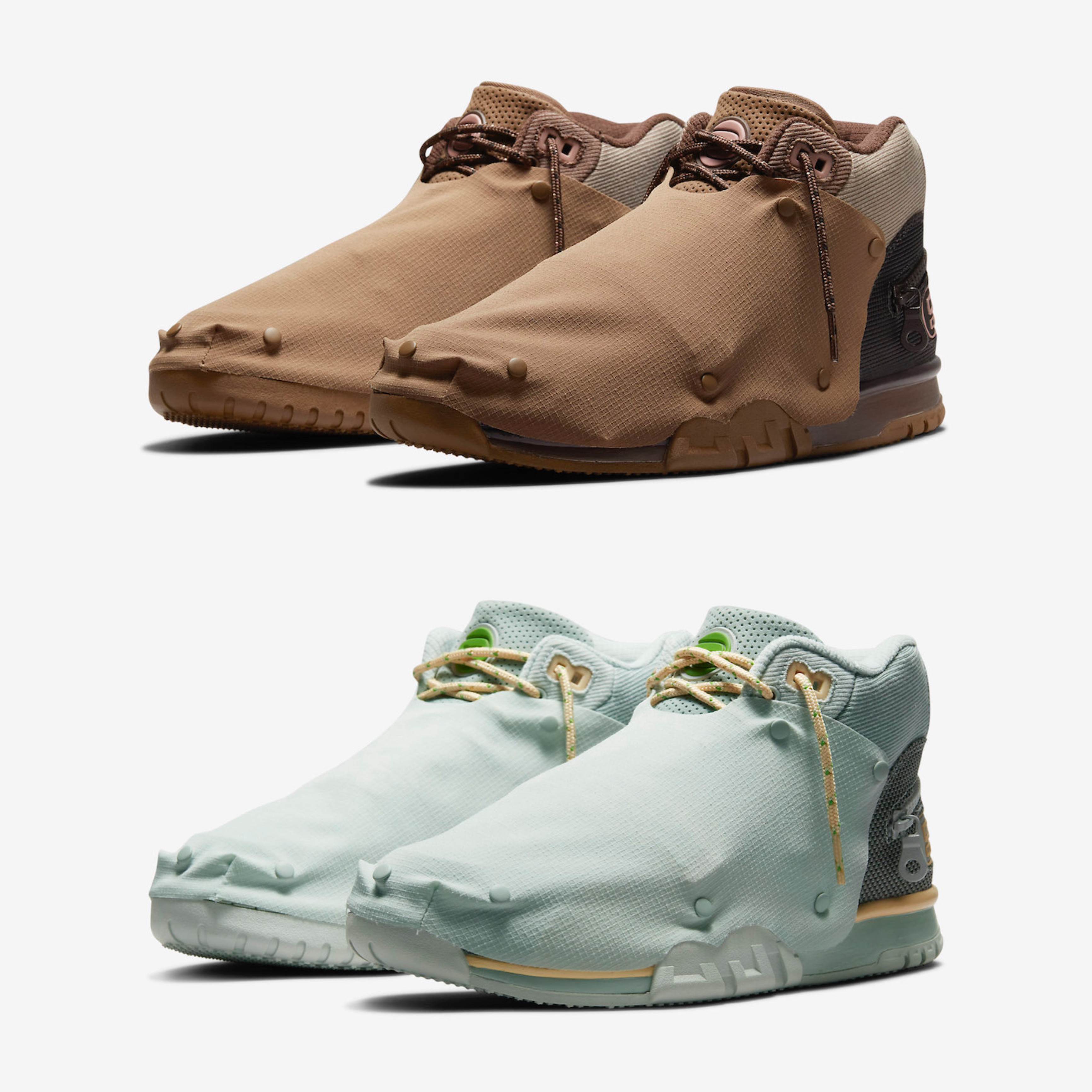 Nike x Travis Scott Air Trainer 1 Archaeo Brown and Rust Pink, Nike x Travis Scott Nike Air Trainer 1 Grey Haze and Dusty Sage 착용 스타일 - 3
