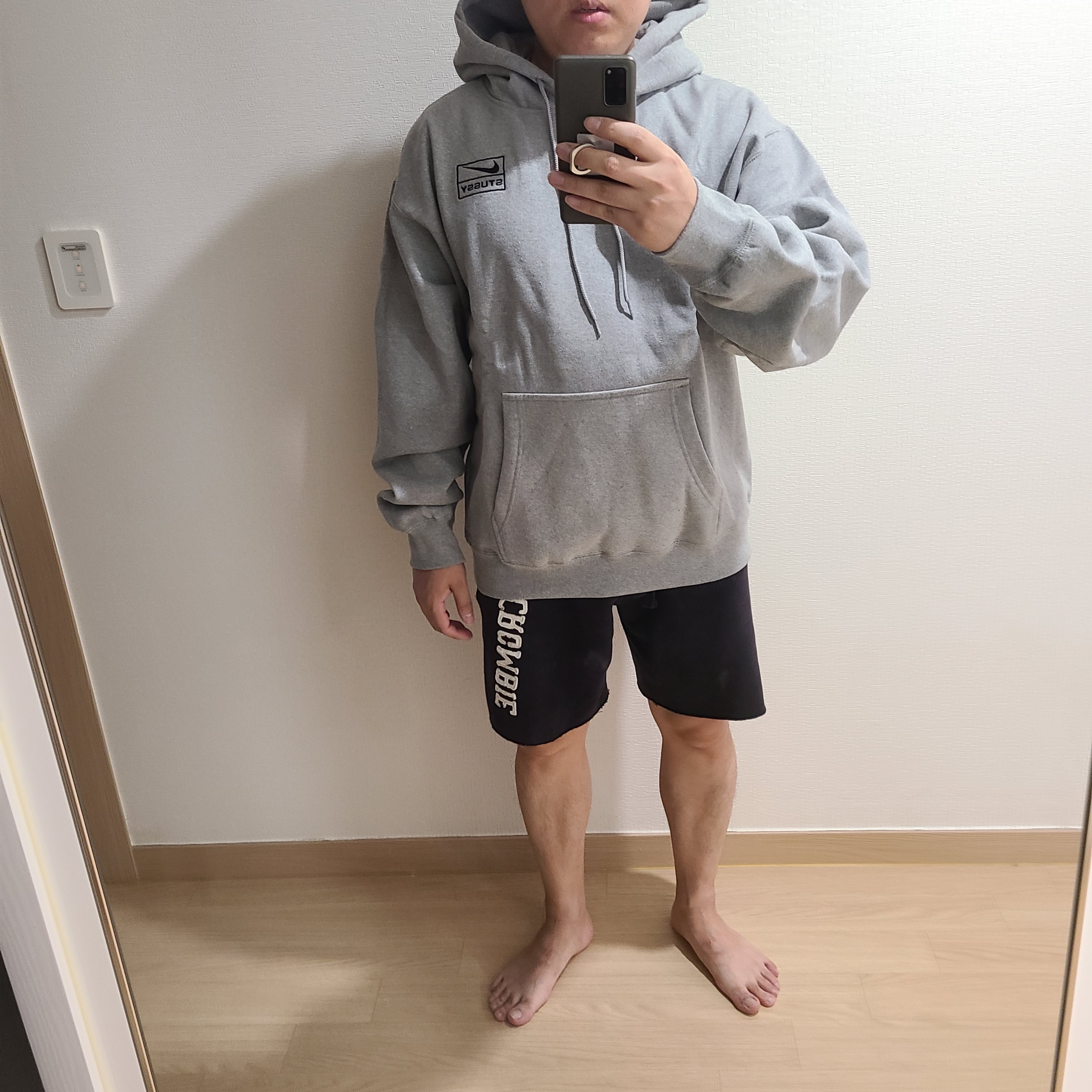 Nike x Stussy NRG RA Pullover Hoodie Dark Grey Heather (DJ9488-063) 착용 스타일 - 1