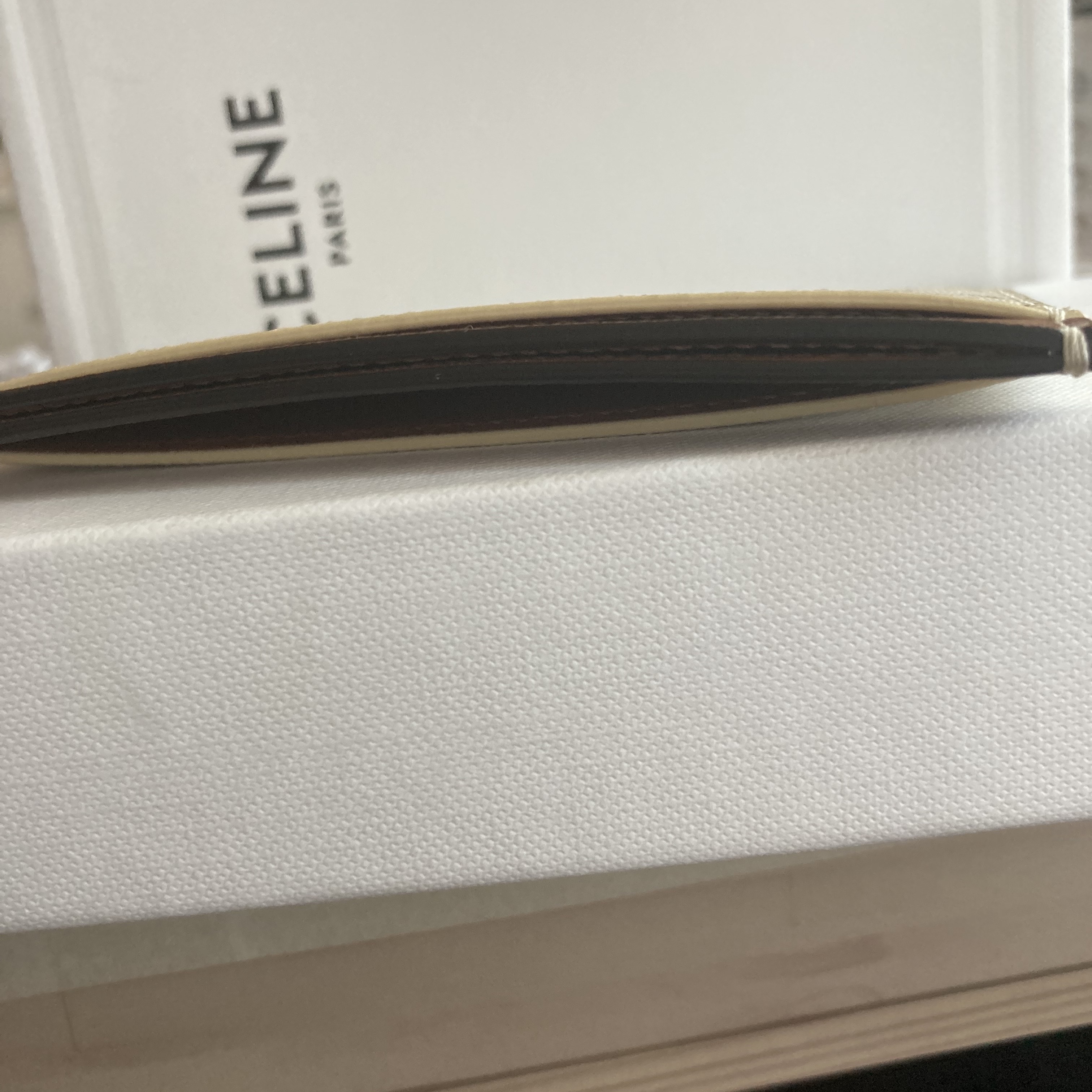 Celine Card Holder in Triomphe Canvas with Celine Print White Tan 착용 스타일