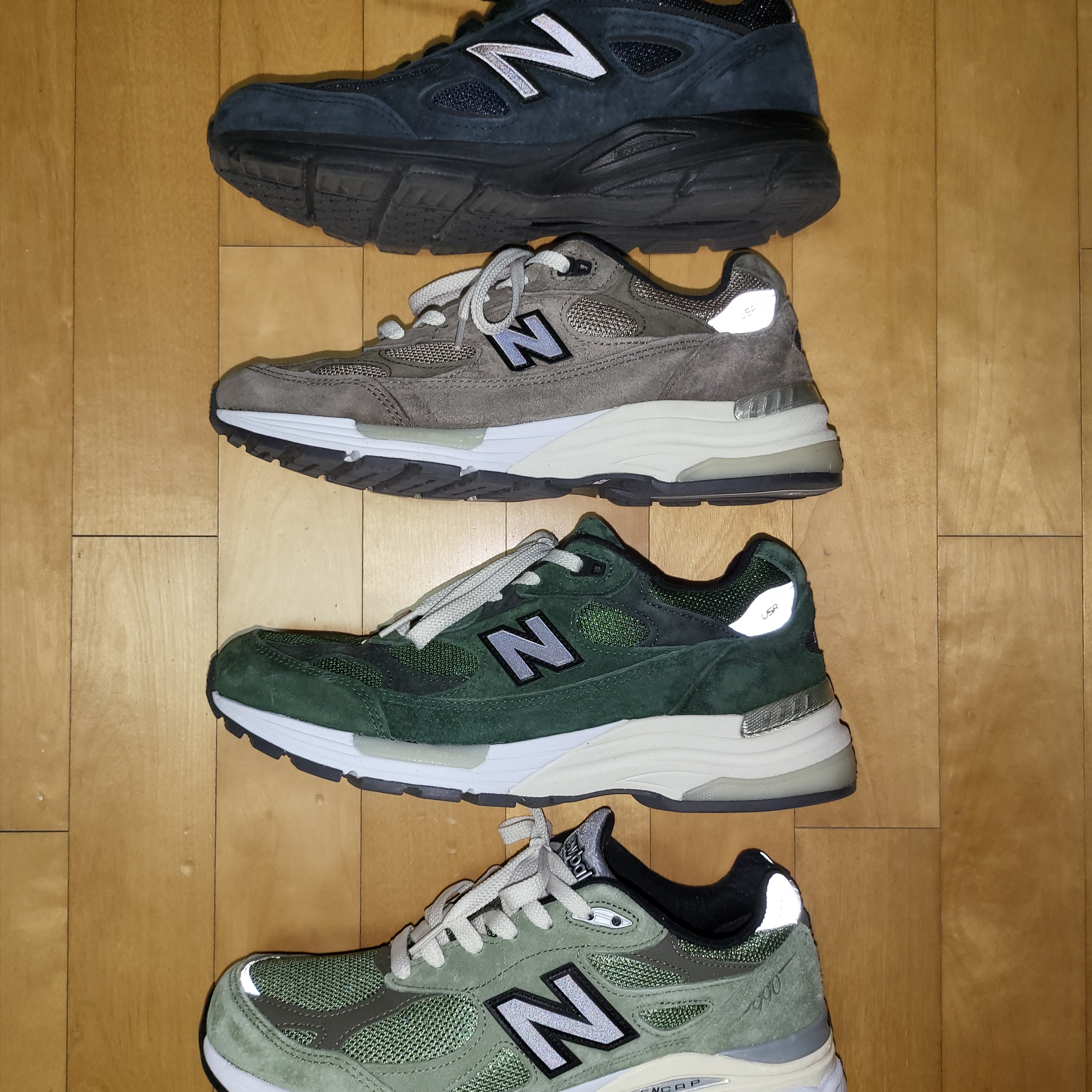 New Balance x JJJJound 990v3 Olive, New Balance x JJJJound 990v4 Navy 착용 스타일 - 2