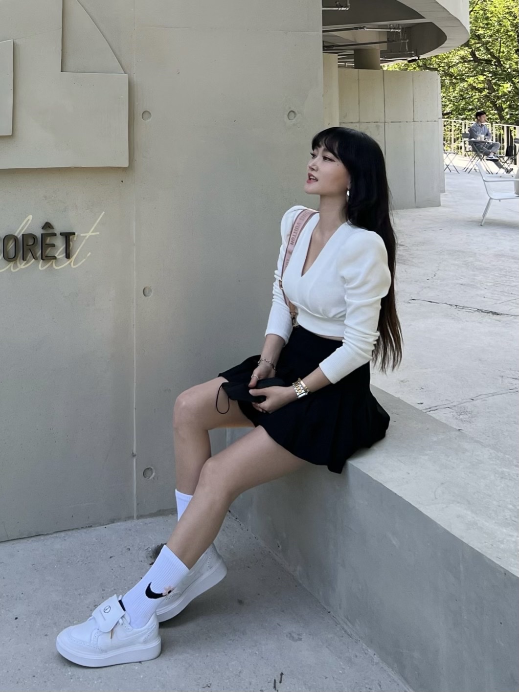 Nike x Peaceminusone Kwondo1 White, (Kids) Nike Everyday Plus Socks Pink White (6 Pack/Korean Ver.) 착용 스타일 - 2