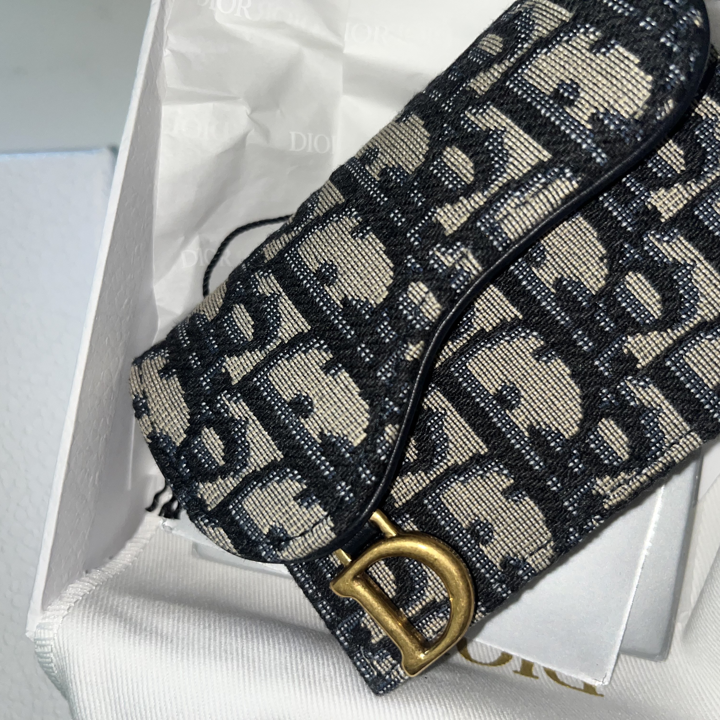 Dior Saddle Flap Card Holder Blue Dior Oblique Jacquard 착용 스타일
