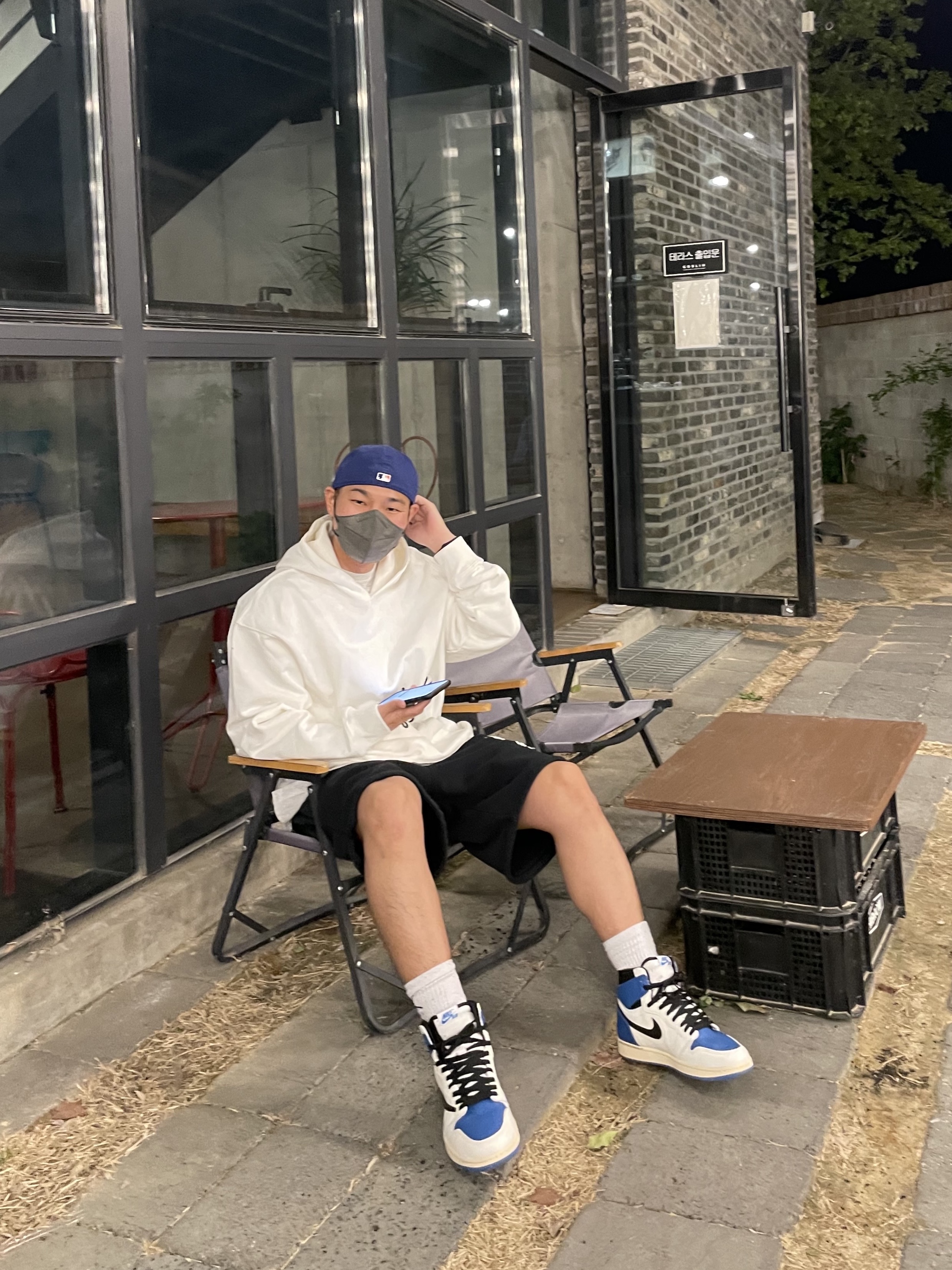 Jordan 1 x Travis Scott x Fragment Retro High OG SP Military Blue, Jordan x Travis Scott x Fragment Shorts Black (DJ0617-010) 착용 스타일 - 4