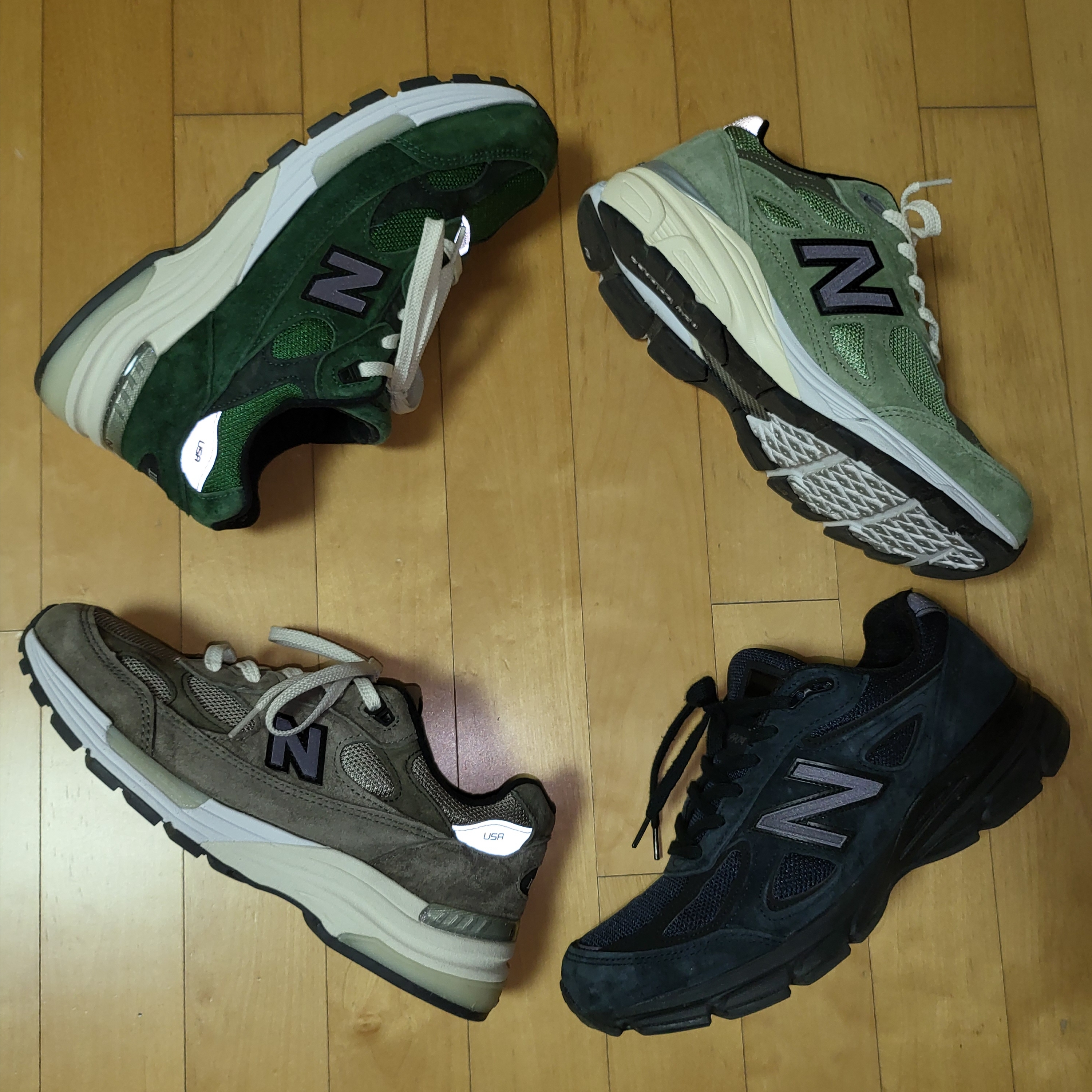 New Balance x JJJJound 990v3 Olive, New Balance x JJJJound 990v4 Navy 착용 스타일 - 4