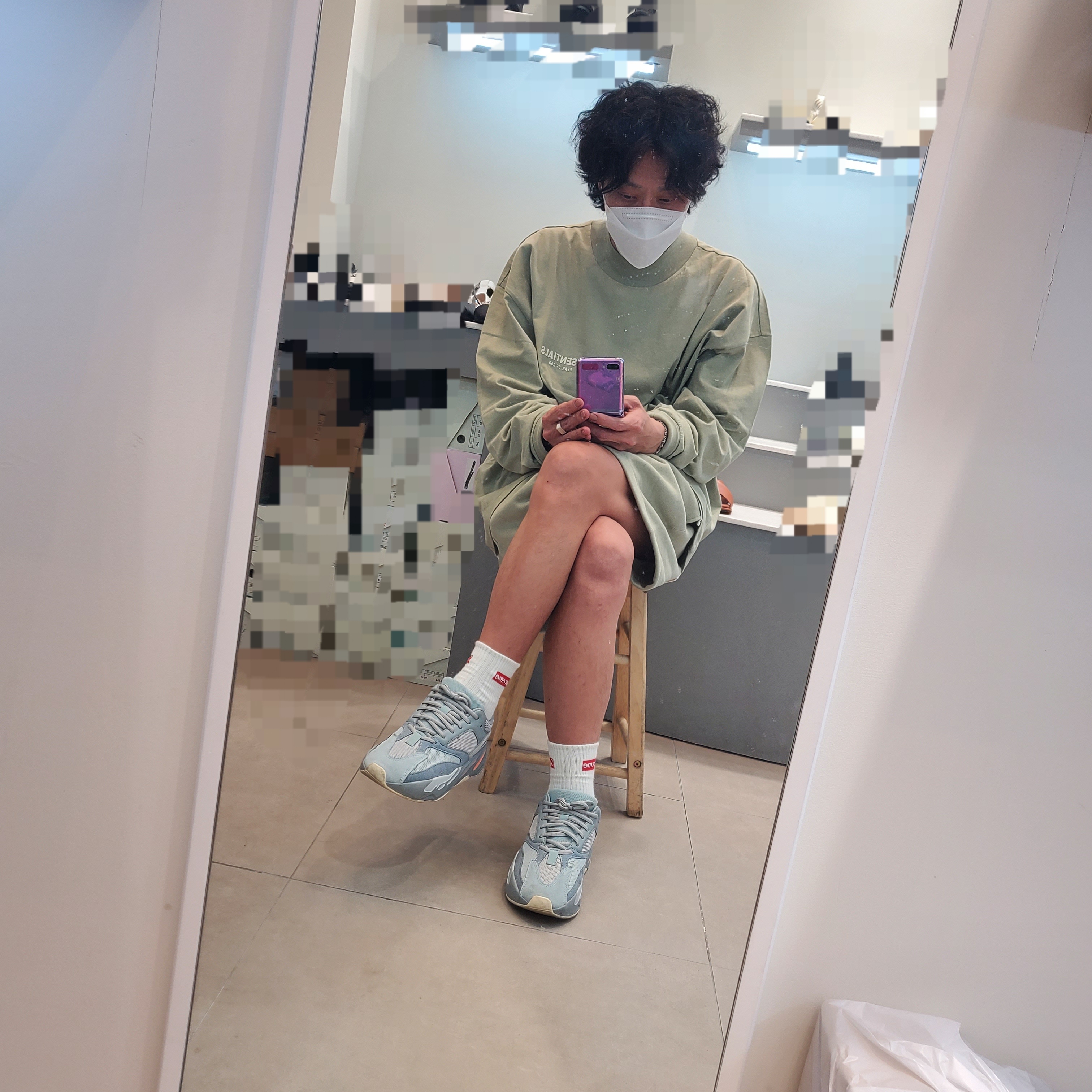 Essentials Shorts Seafoam - 22SS, Essentials Long Sleeve T-Shirt Seafoam - 22SS 착용 스타일 - 2