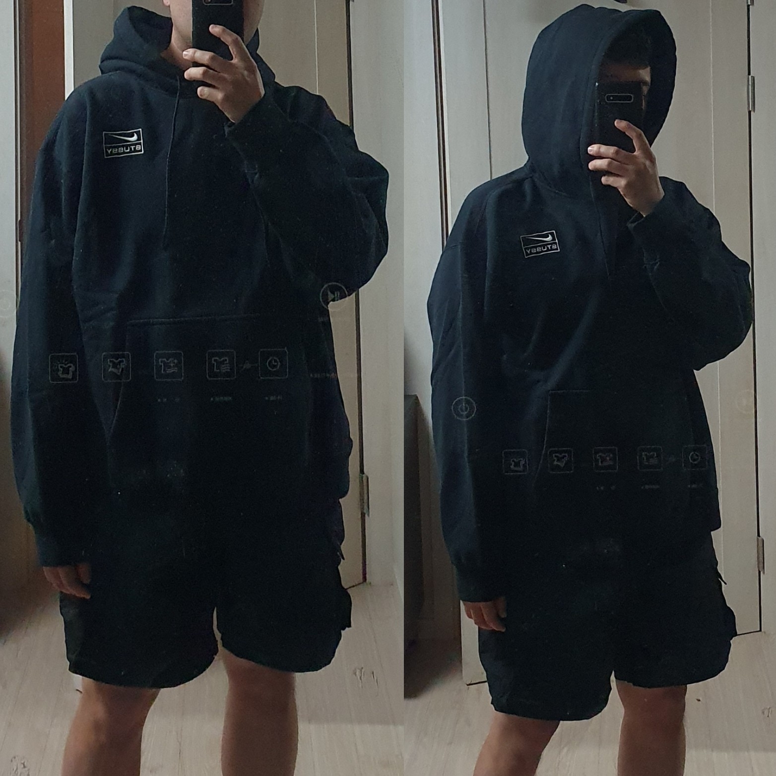 Nike x Stussy NRG RA Washed Pullover Hoodie Black (DN4028-010), Nike x Stussy NRG RA Pullover Hoodie Dark Grey Heather (DJ9488-063) 착용 스타일 - 3