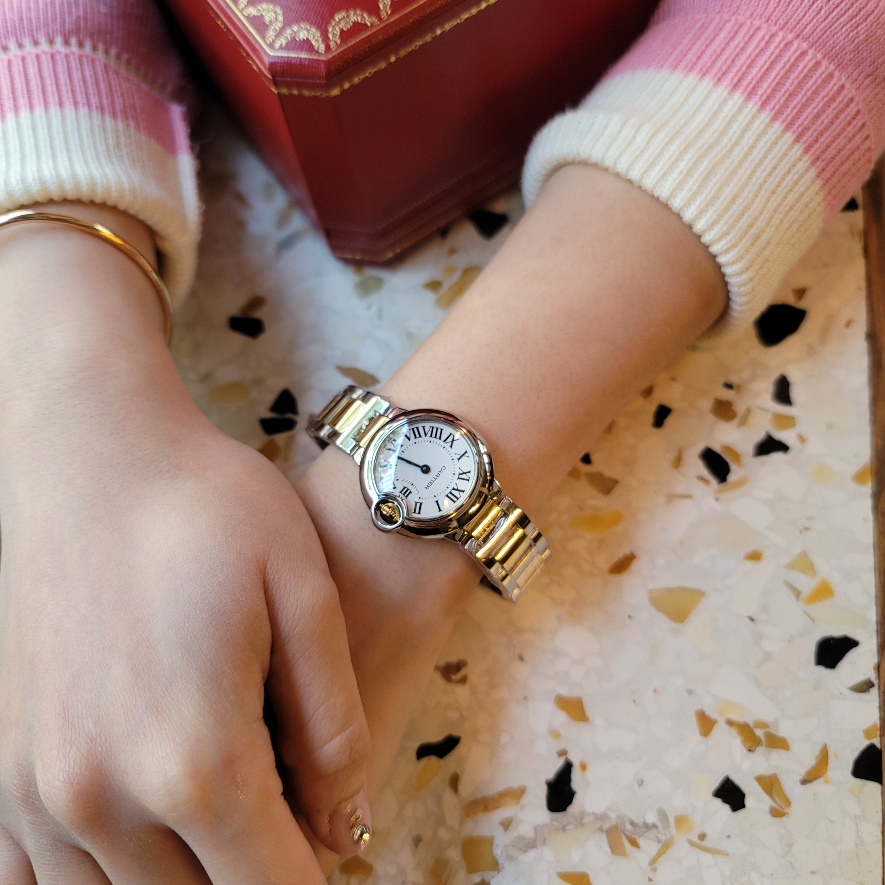 Cartier Ballon Bleu Watch 28 Quartz Steel Bracelet Steel 착용 스타일 - 2