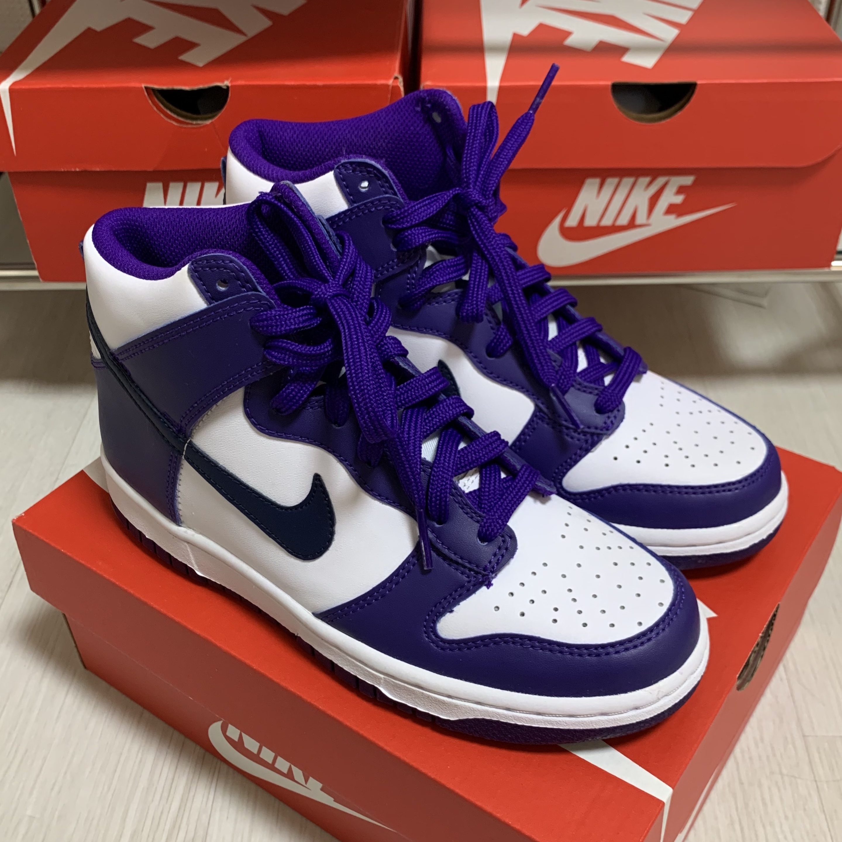 (GS) Nike Dunk High White Midnight Navy 착용 스타일