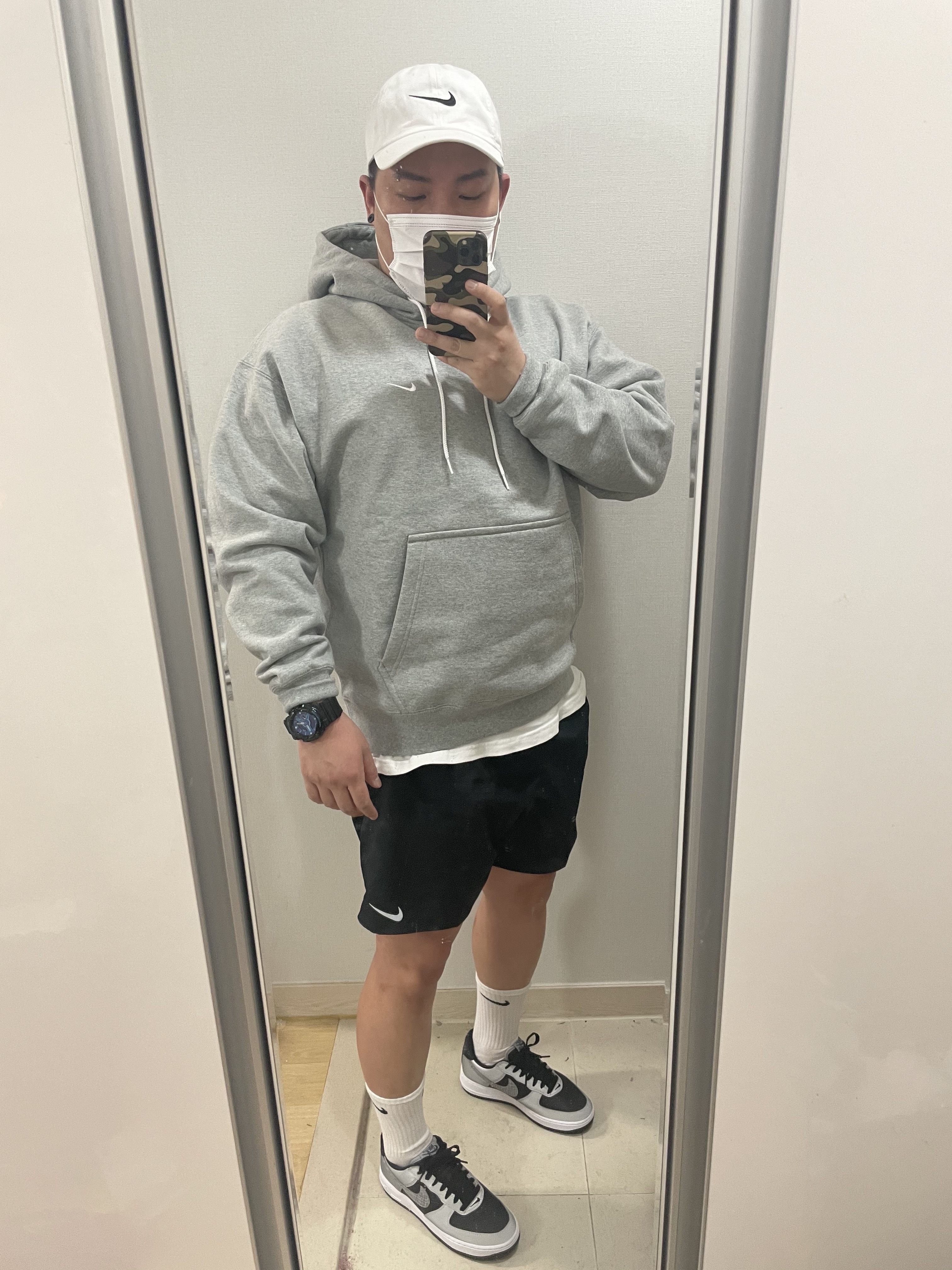 Nike NRG Solo Swoosh Fleece Hoodie Dark Grey Heather - Asia, Nike Air Force 1 B Silver Snake 착용 스타일 - 1