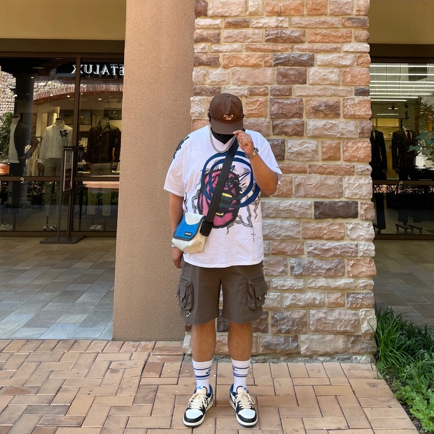 Jordan 1 x Travis Scott x Fragment Retro Low OG SP Military Blue, Nike ACG Cargo Shorts Ironstone - Asia 착용 스타일 - 3