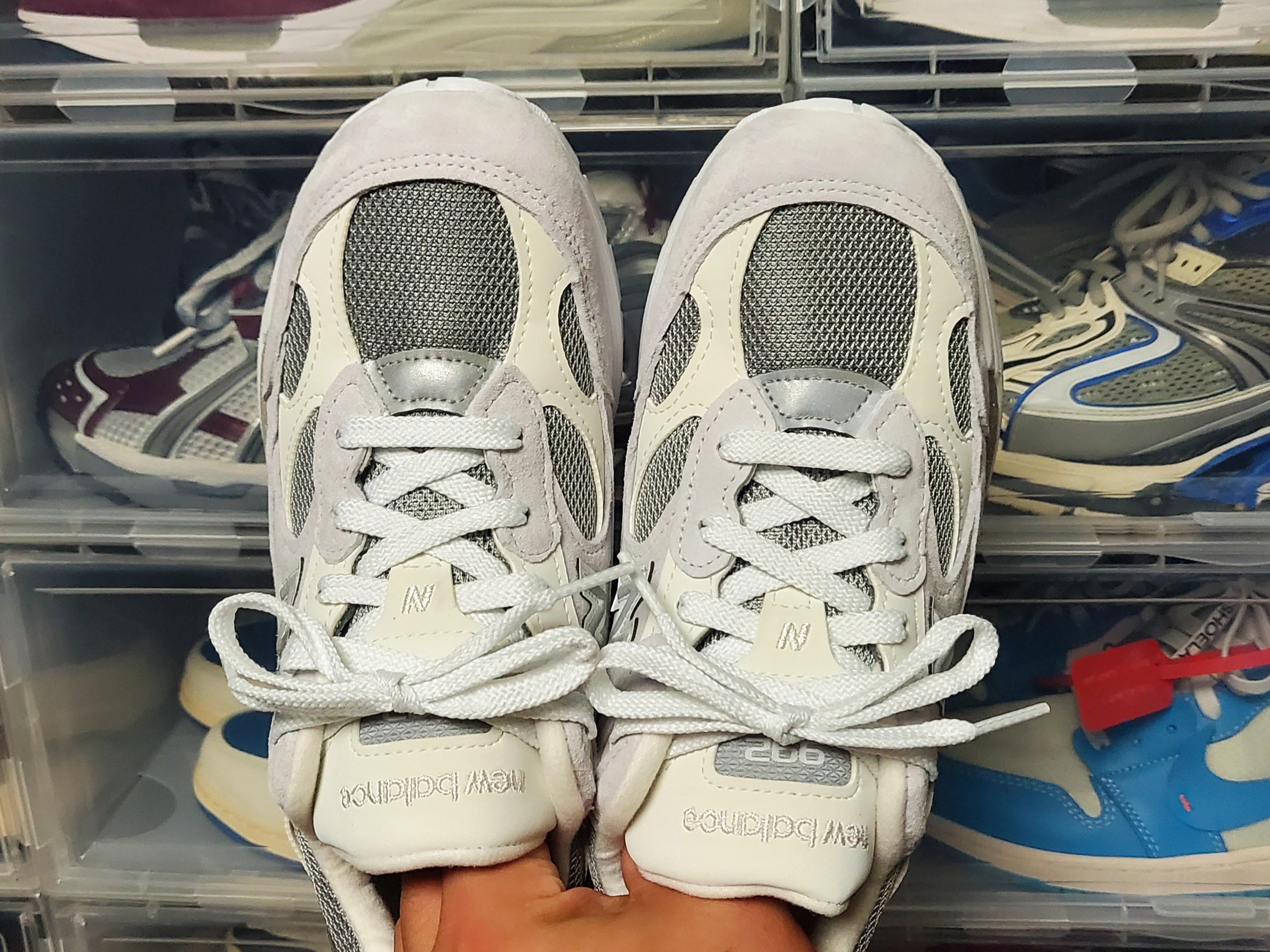 New Balance 992 Made in USA White Silver 착용 스타일 - 4