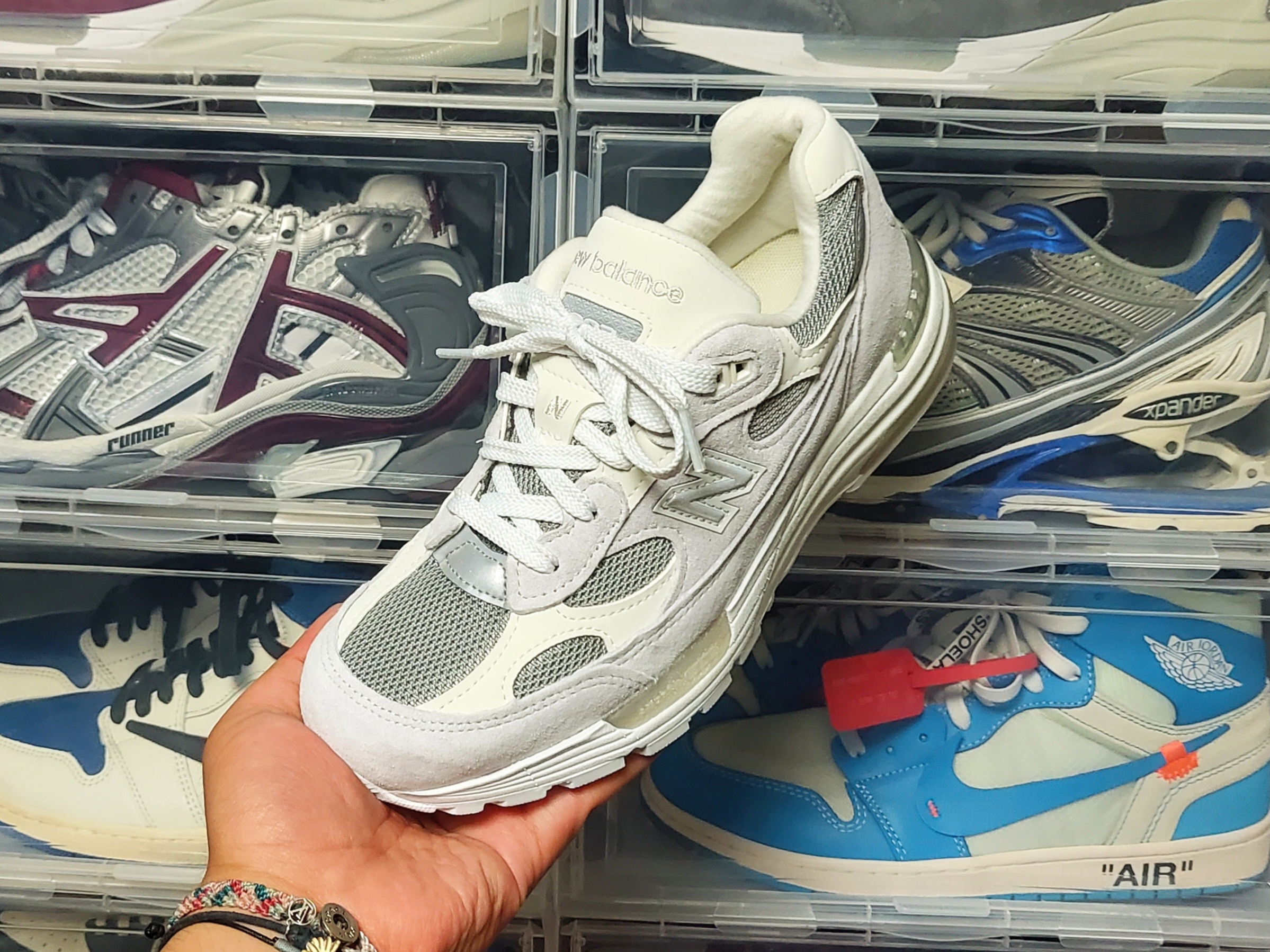New Balance 992 Made in USA White Silver 착용 스타일 - 1
