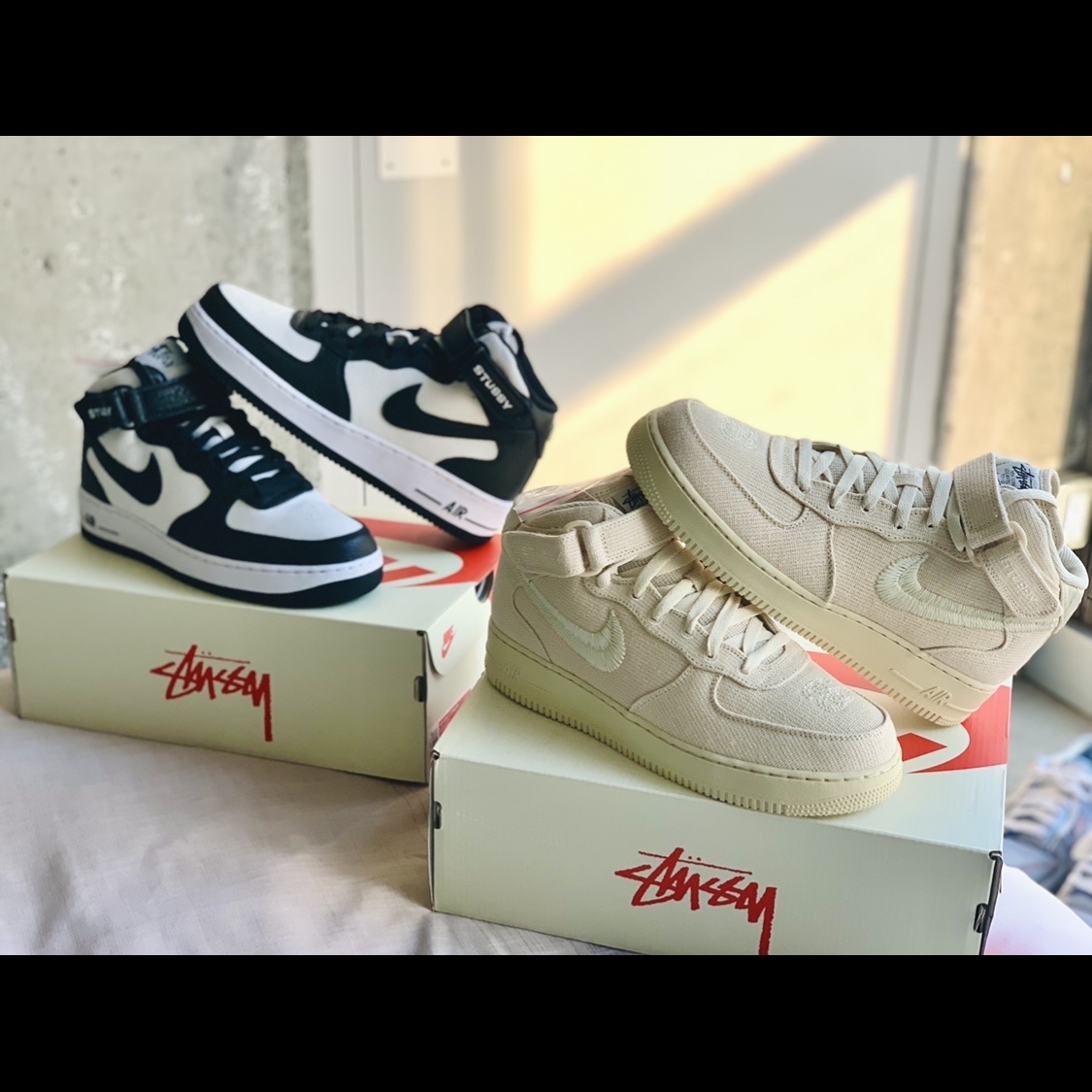 Nike x Stussy Air Force 1 '07 Mid SP Black and Light Bone, Nike x Stussy Air Force 1 '07 Mid SP Fossil 착용 스타일 - 2
