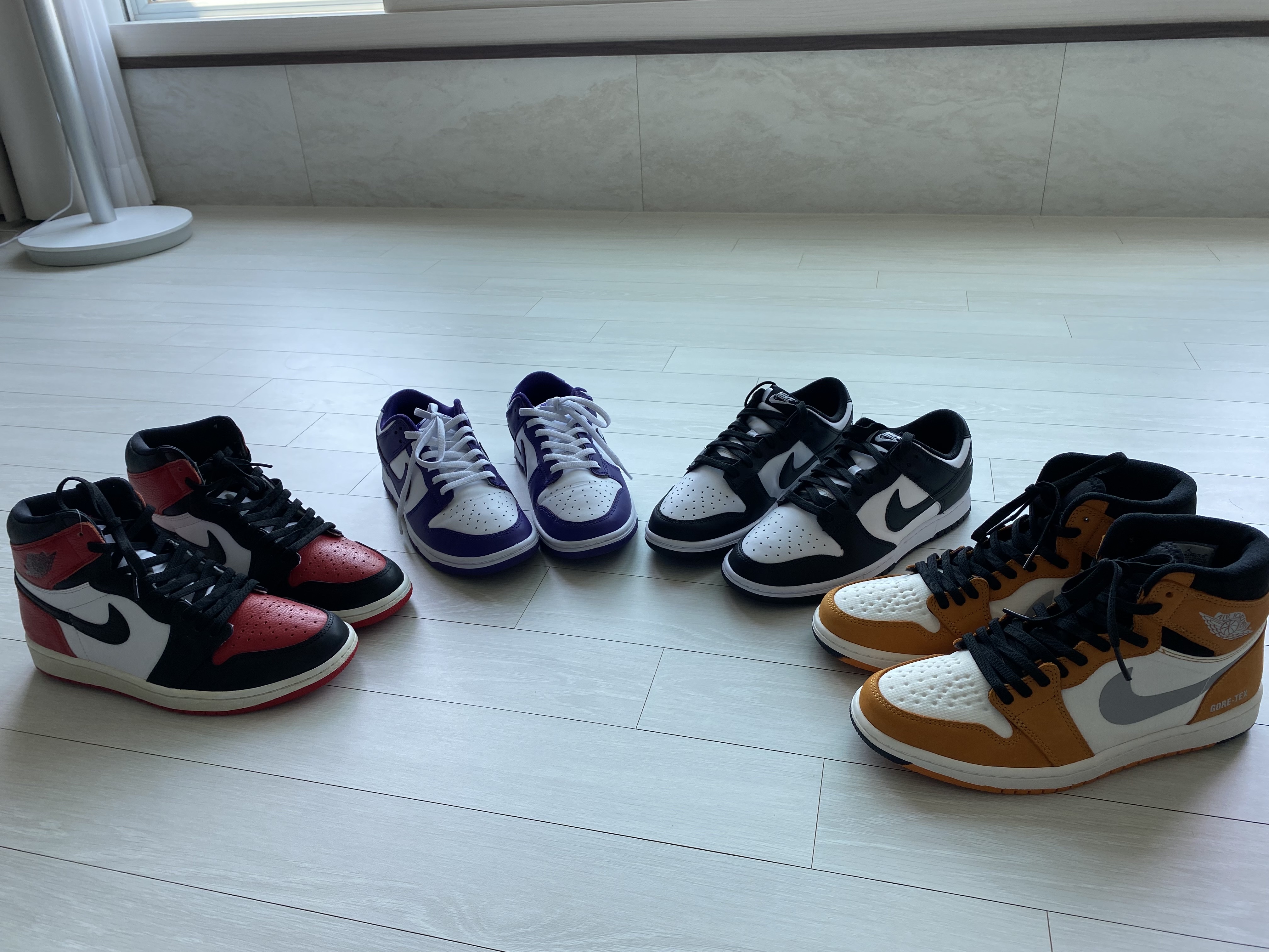 Nike Dunk Low Retro Black, Nike Dunk Low Retro Championship Court Purple 착용 스타일