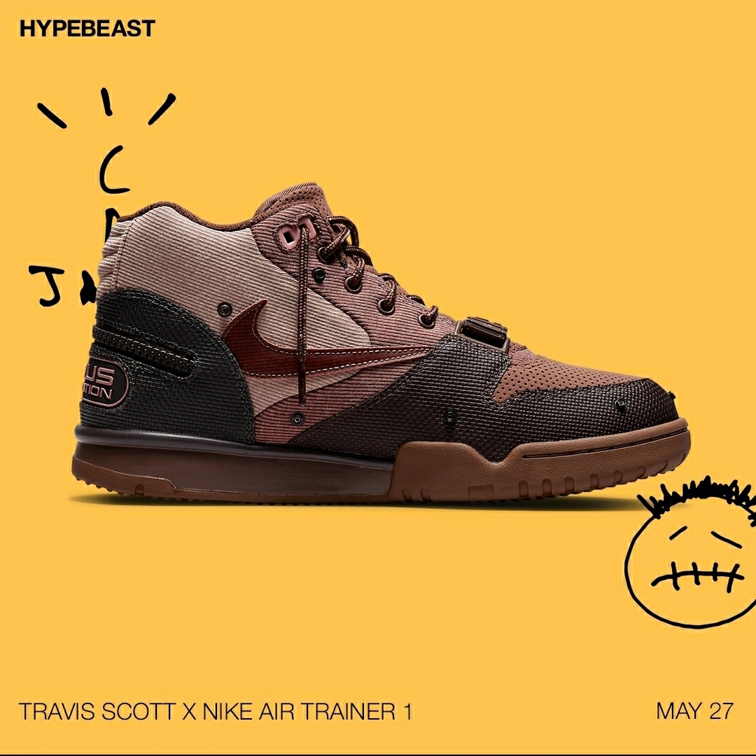 Nike x Travis Scott Air Trainer 1 Archaeo Brown and Rust Pink 착용 스타일