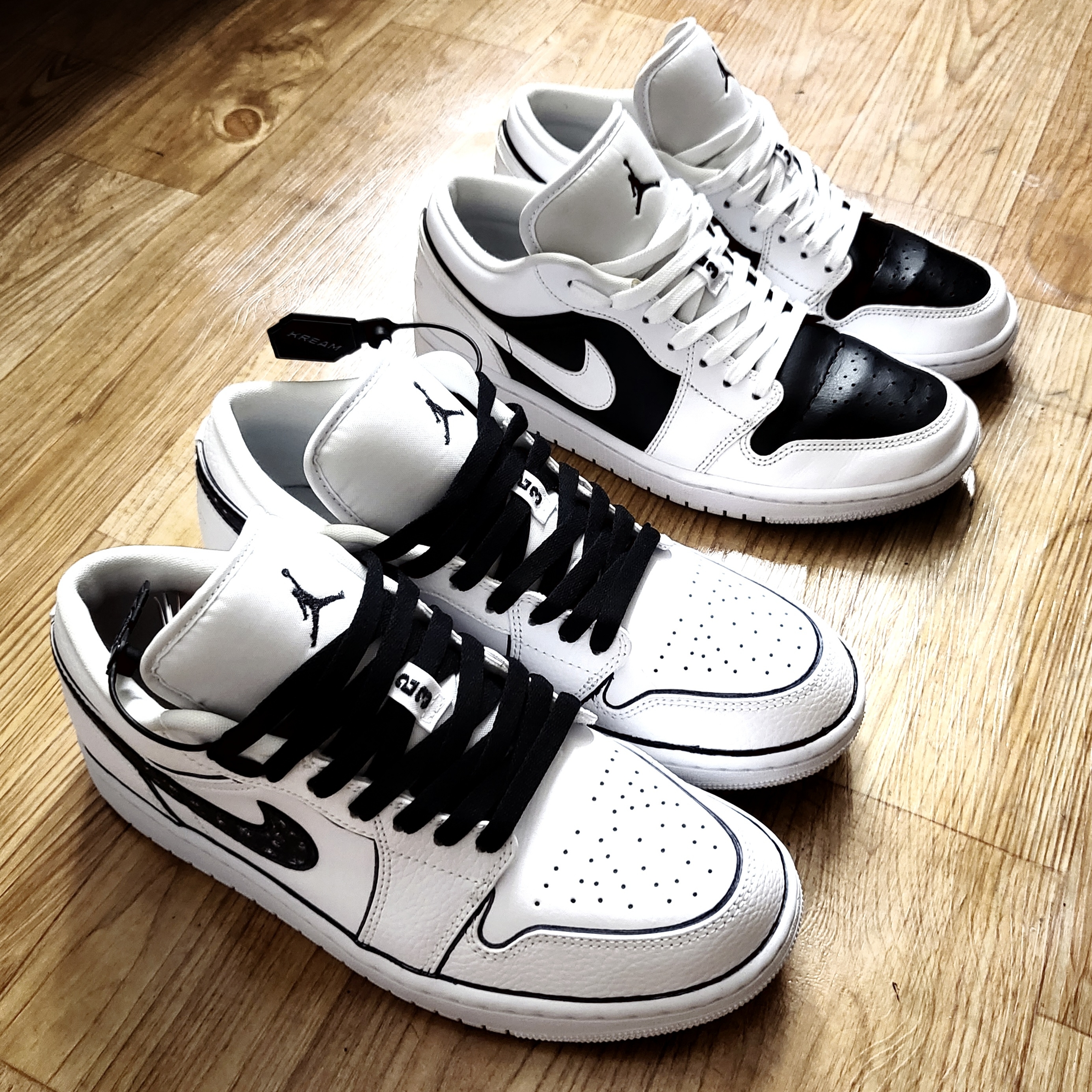 Jordan 1 Low Triple White Tumbled Leather 2020, (W) Jordan 1 Low Panda 착용 스타일 - 2