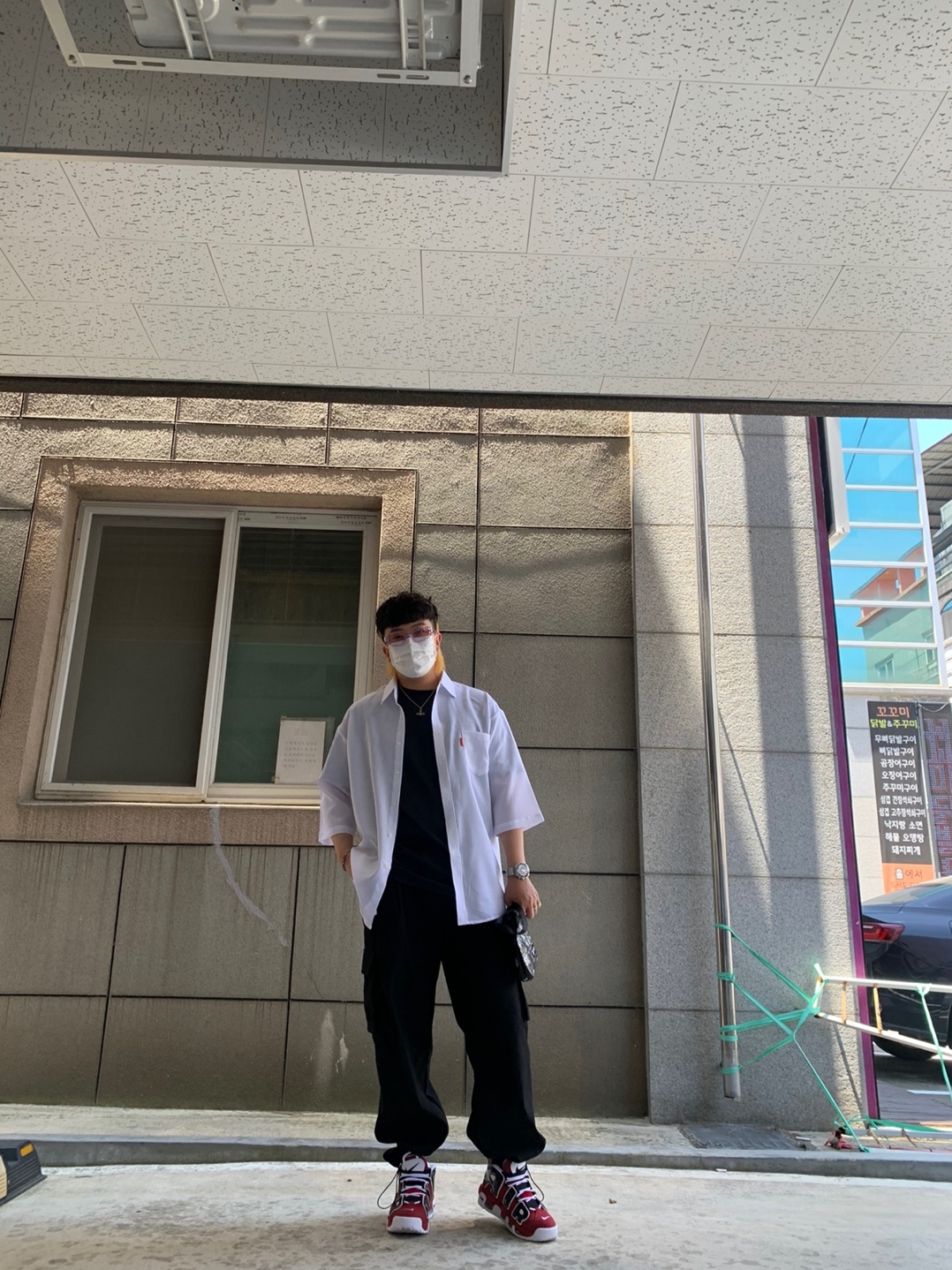 Nike Air More Uptempo 96 Bulls 2021, Supreme Bandana Tarp Side Bag Black - 21SS 착용 스타일 - 2