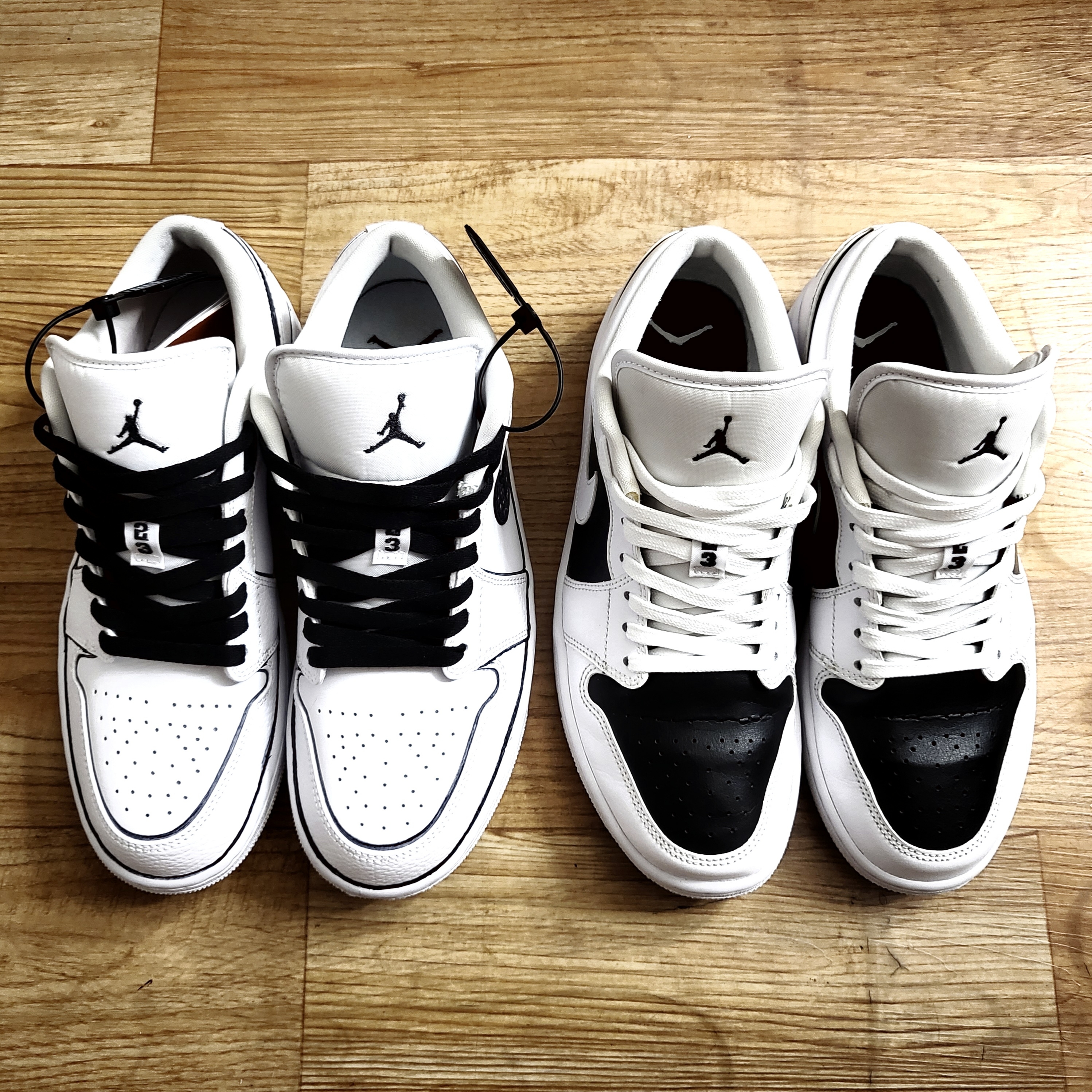Jordan 1 Low Triple White Tumbled Leather 2020, (W) Jordan 1 Low Panda 착용 스타일 - 1