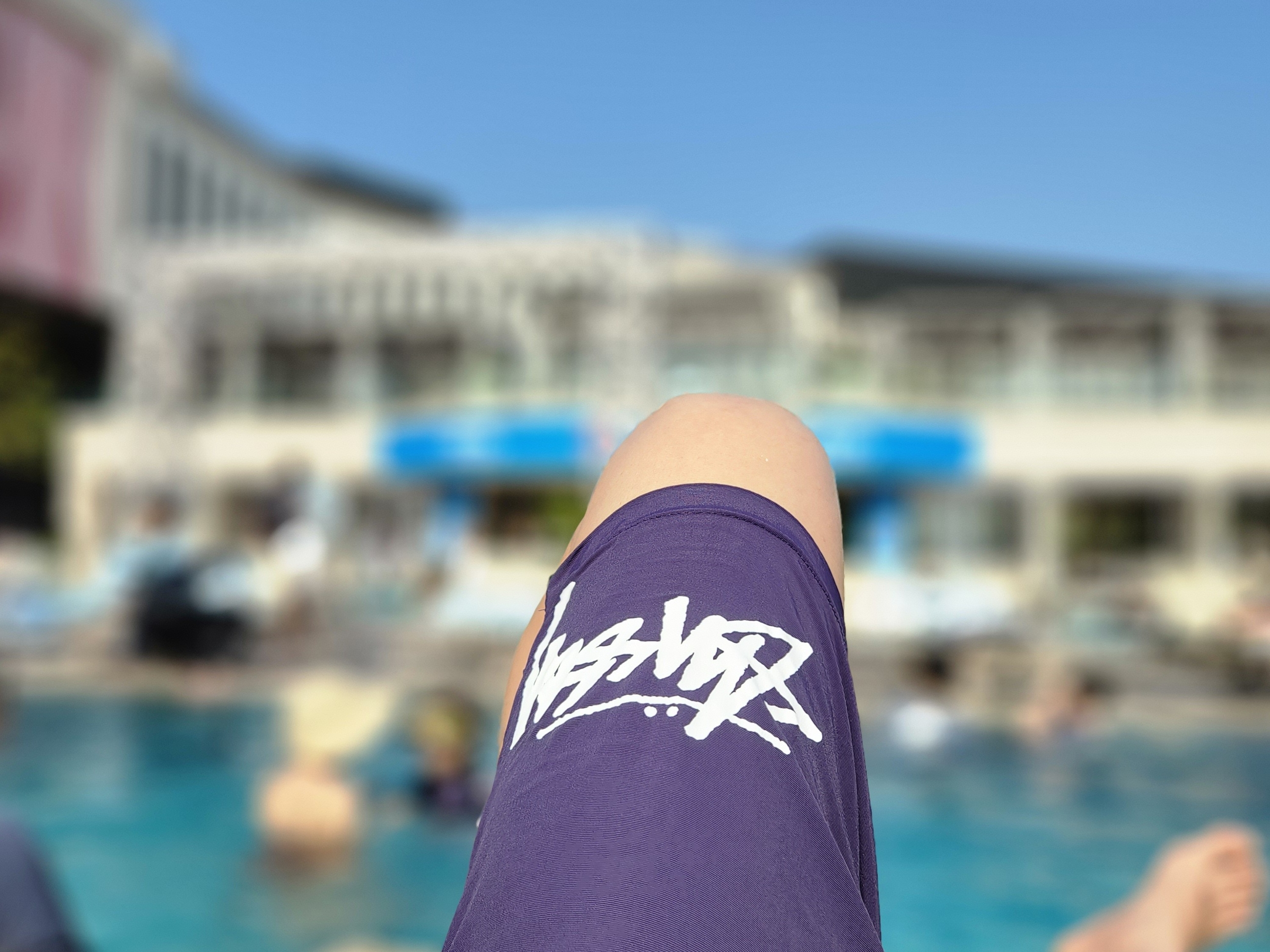 Stussy Big Stock Water Shorts Purple 착용 스타일 - 4