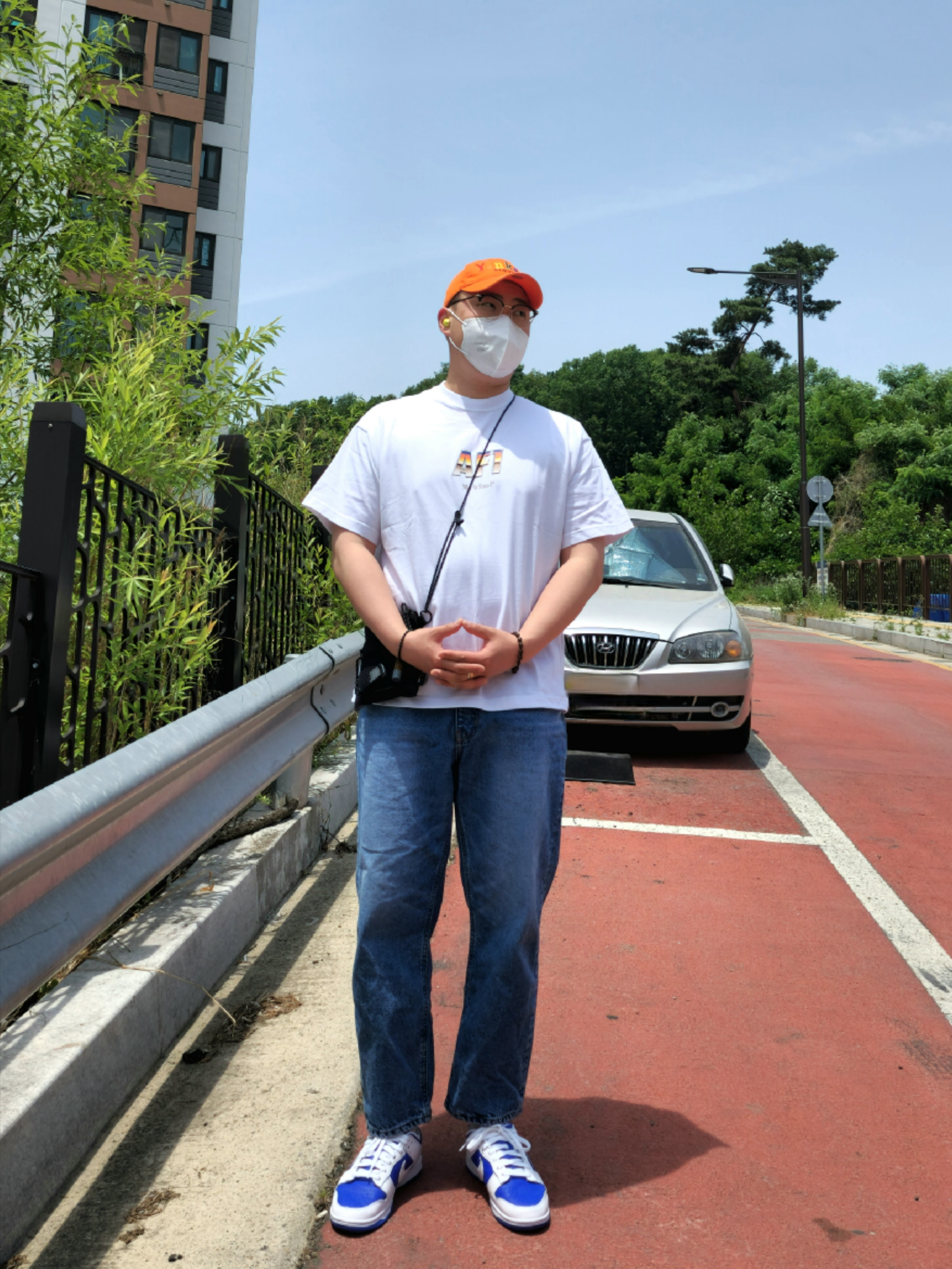 Nike Dunk Low Retro Racer Blue and White, Nike NRG AF1 T-Shirt White - Asia 착용 스타일