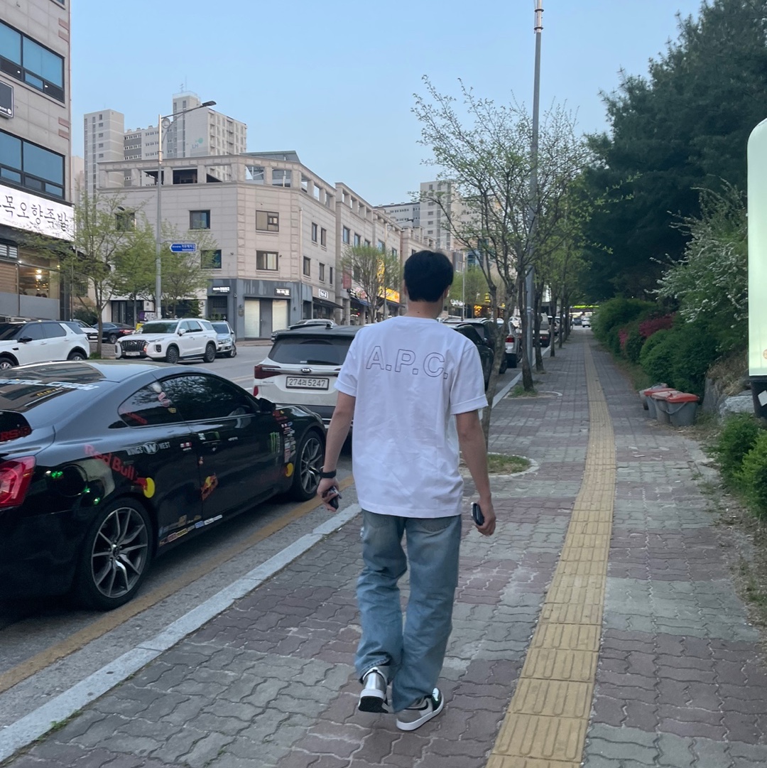 (W) Jordan 1 Retro High OG Silver Toe, A.P.C. Daniel T-Shirt White 착용 스타일 - 2