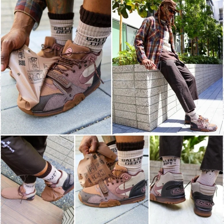 Nike x Travis Scott Air Trainer 1 Archaeo Brown and Rust Pink 착용 스타일 - 1