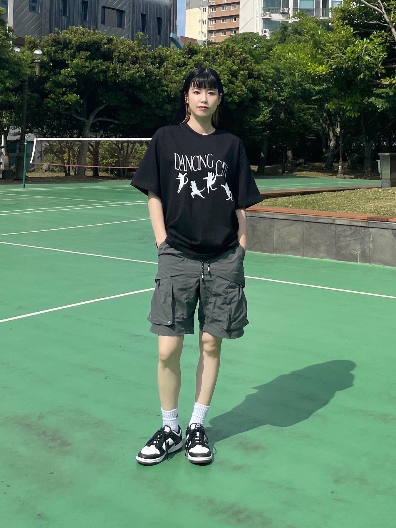 Nike Dunk Low Retro Black, (W) Nike Dunk Low Black 착용 스타일 - 1