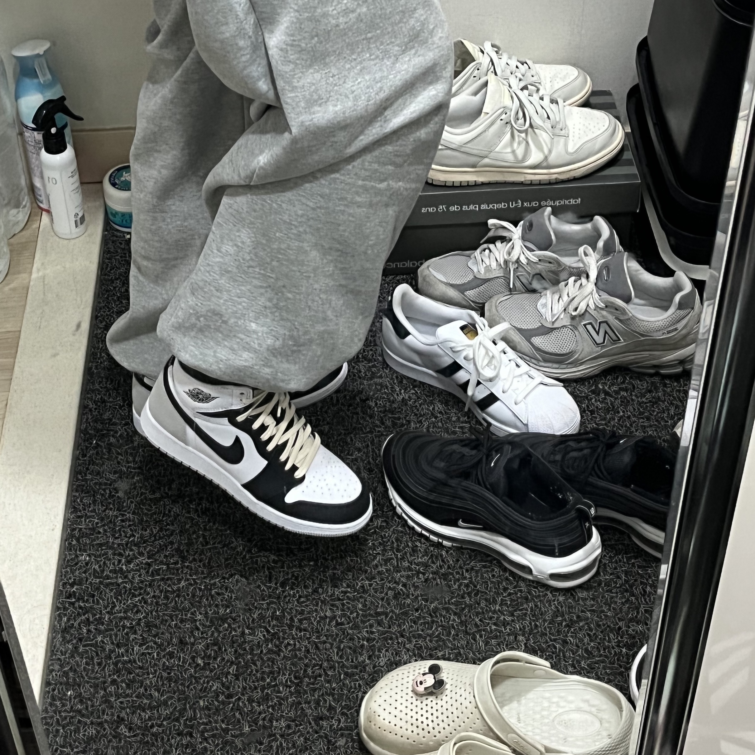 (GS) Jordan 1 Retro High OG Bleached Coral, (W) Nike Dunk Low Light Bone 착용 스타일